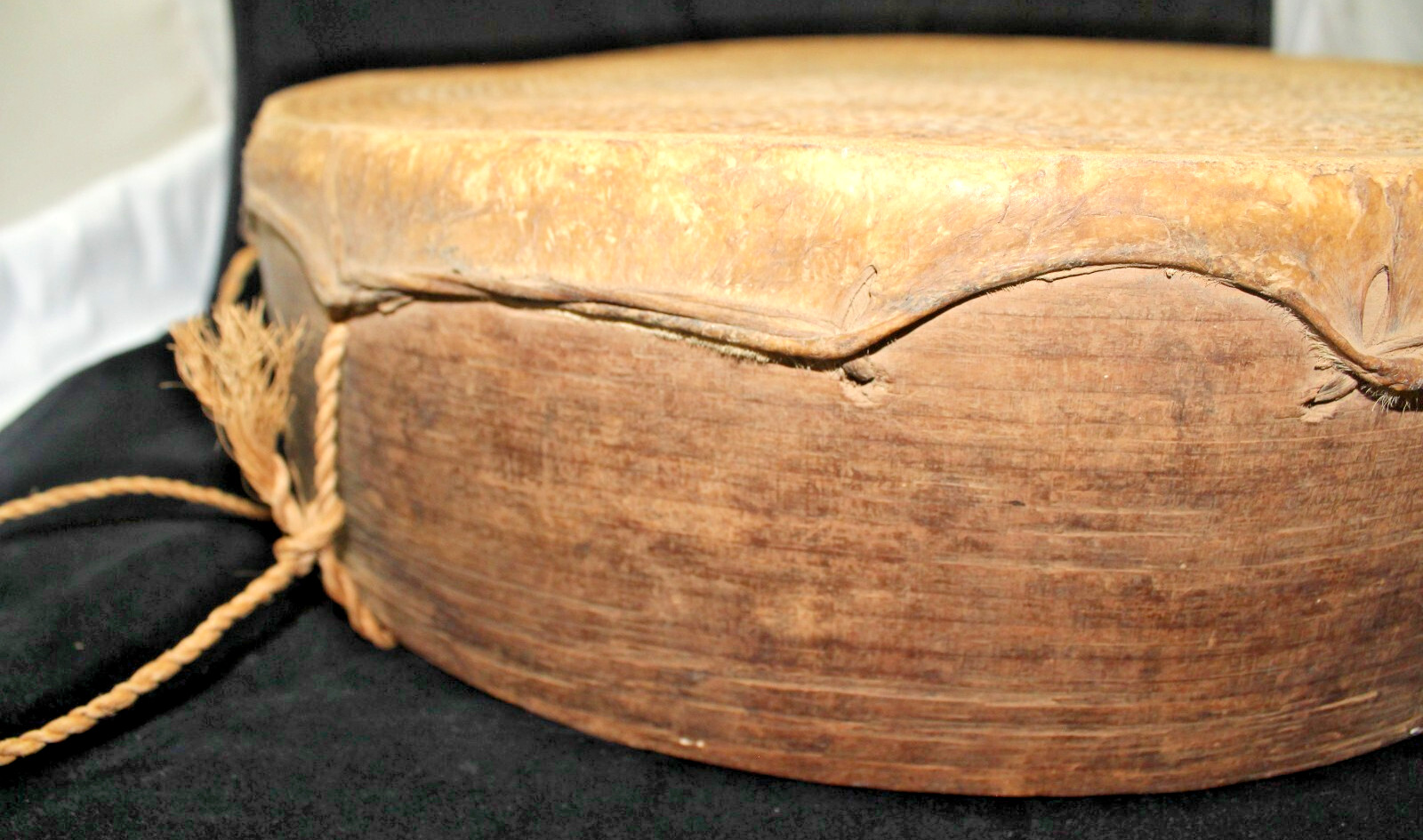 Antique Native American 17″ Diameter Hide Sinew Bent Wood Grain Sifter NICE
