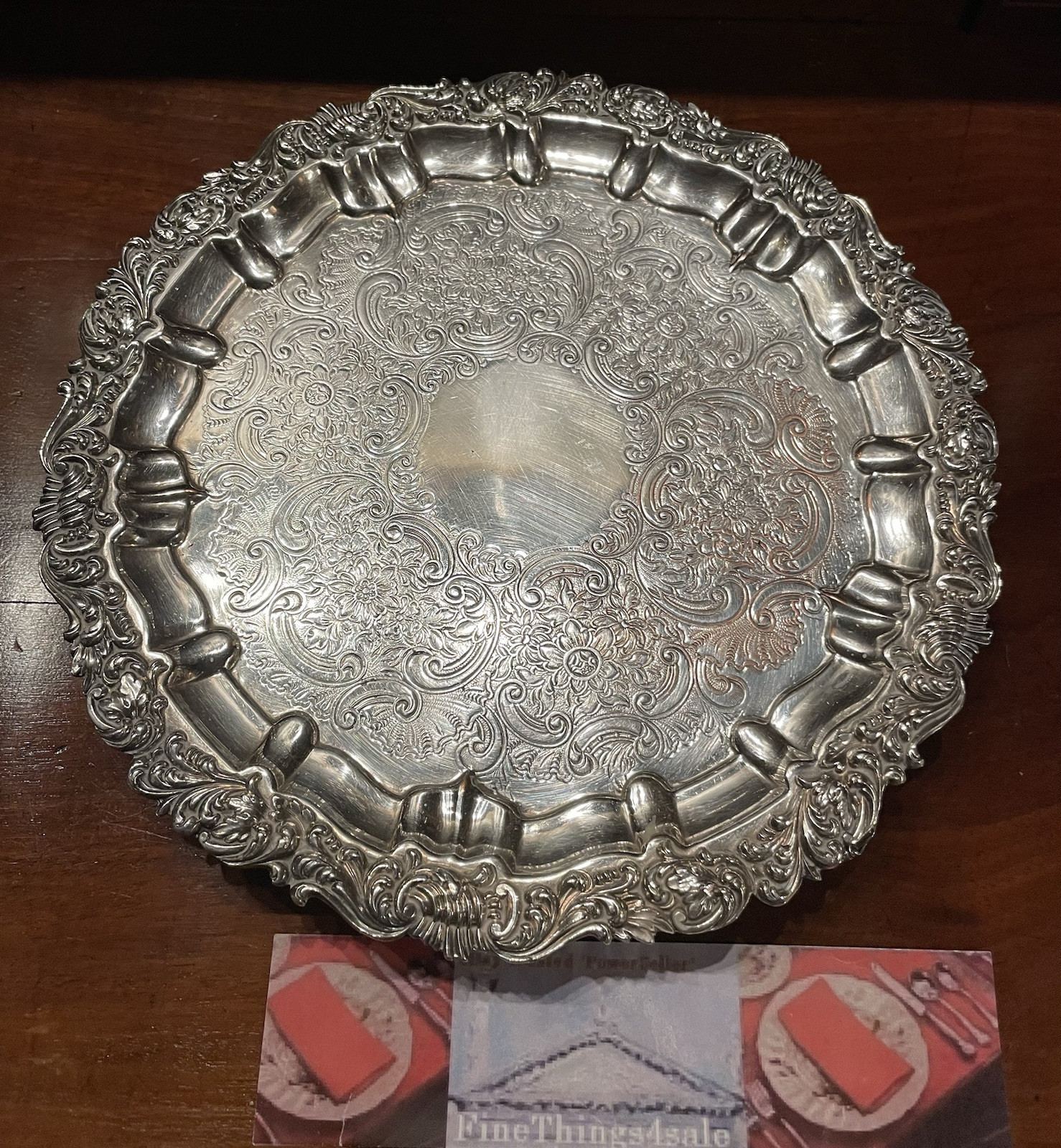ROCOCO GEORGIAN STYLE BARKER ELLIS BROTHERS SILVER on COPPER FOOTED SALVER TRAY