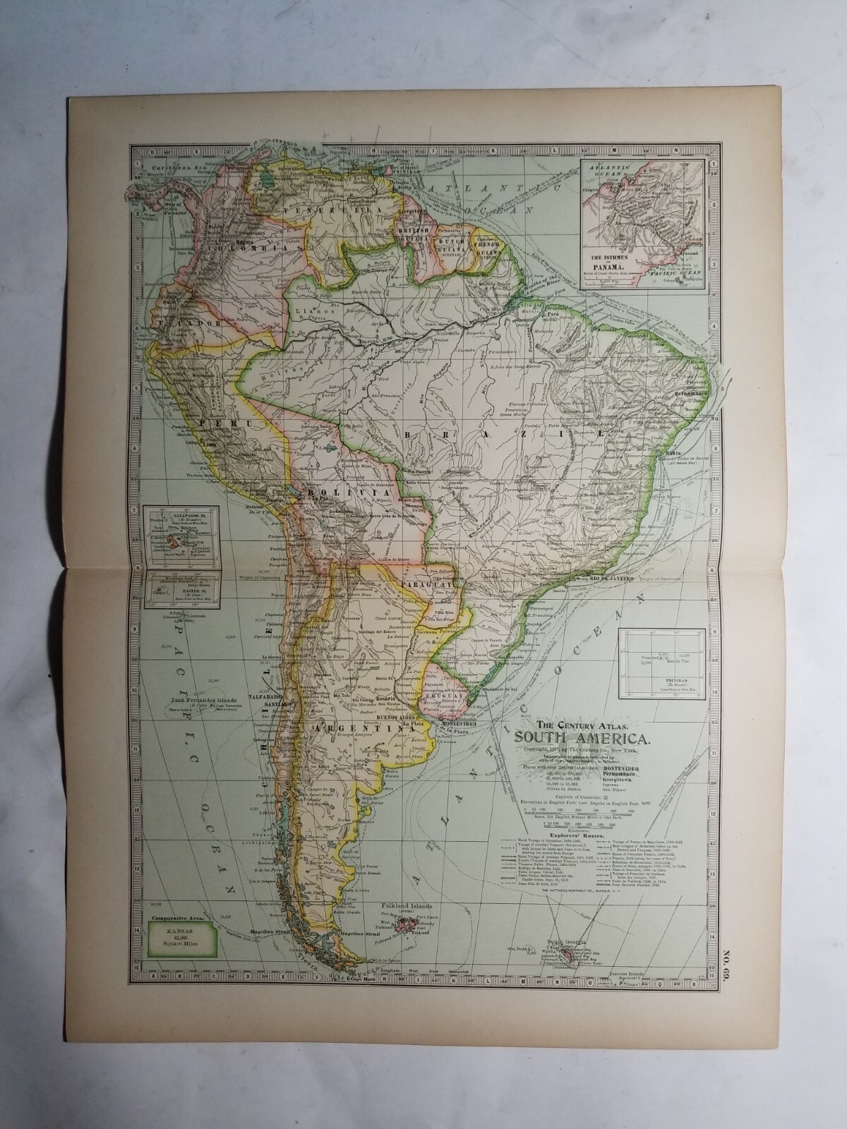 1897 The Century Atlas Map set(4) of South America East West North South