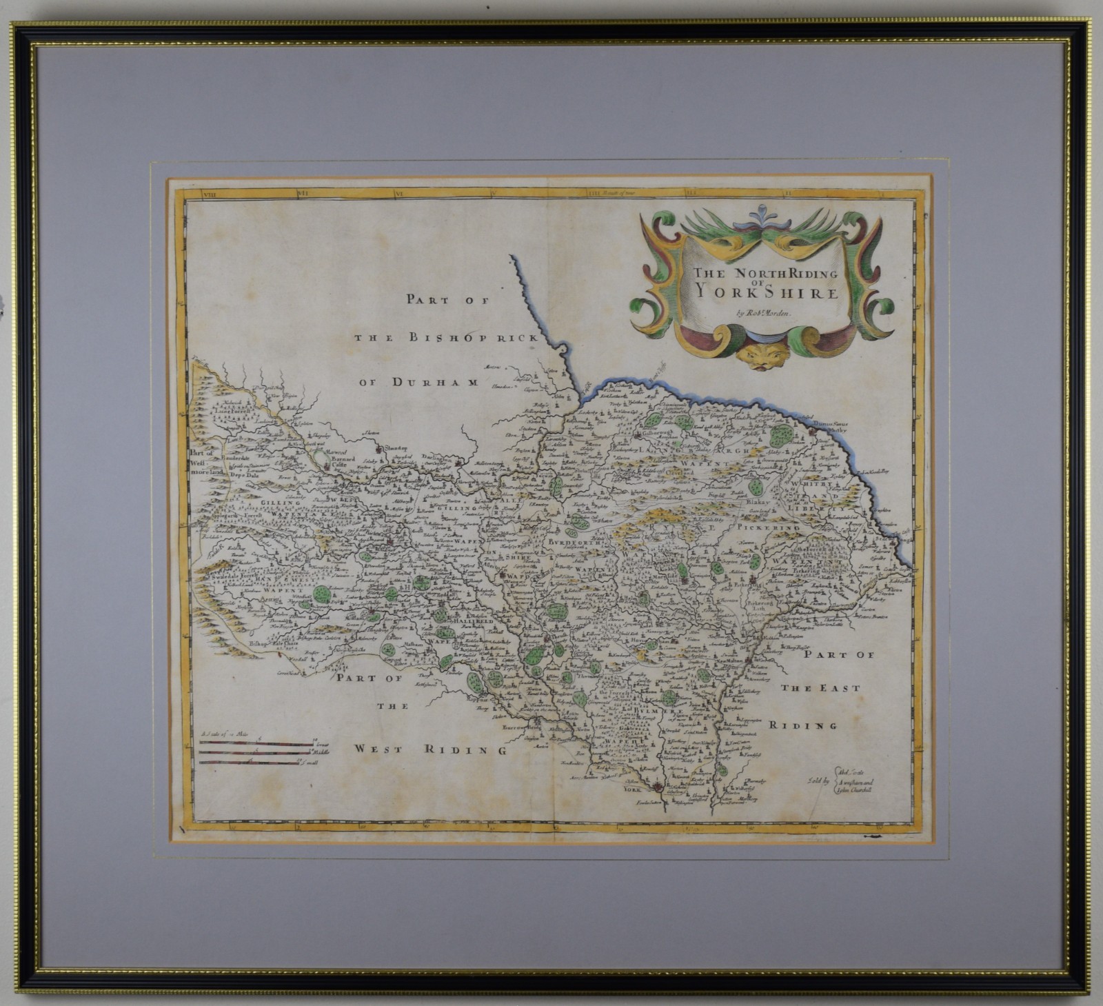 North Riding Yorkshire. Original 1722 copperplate engraved map by Robert Morden