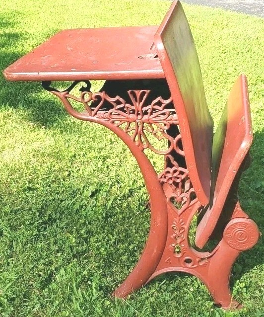 Antique American Childrens School Desk Cast Iron Scrollwork Base