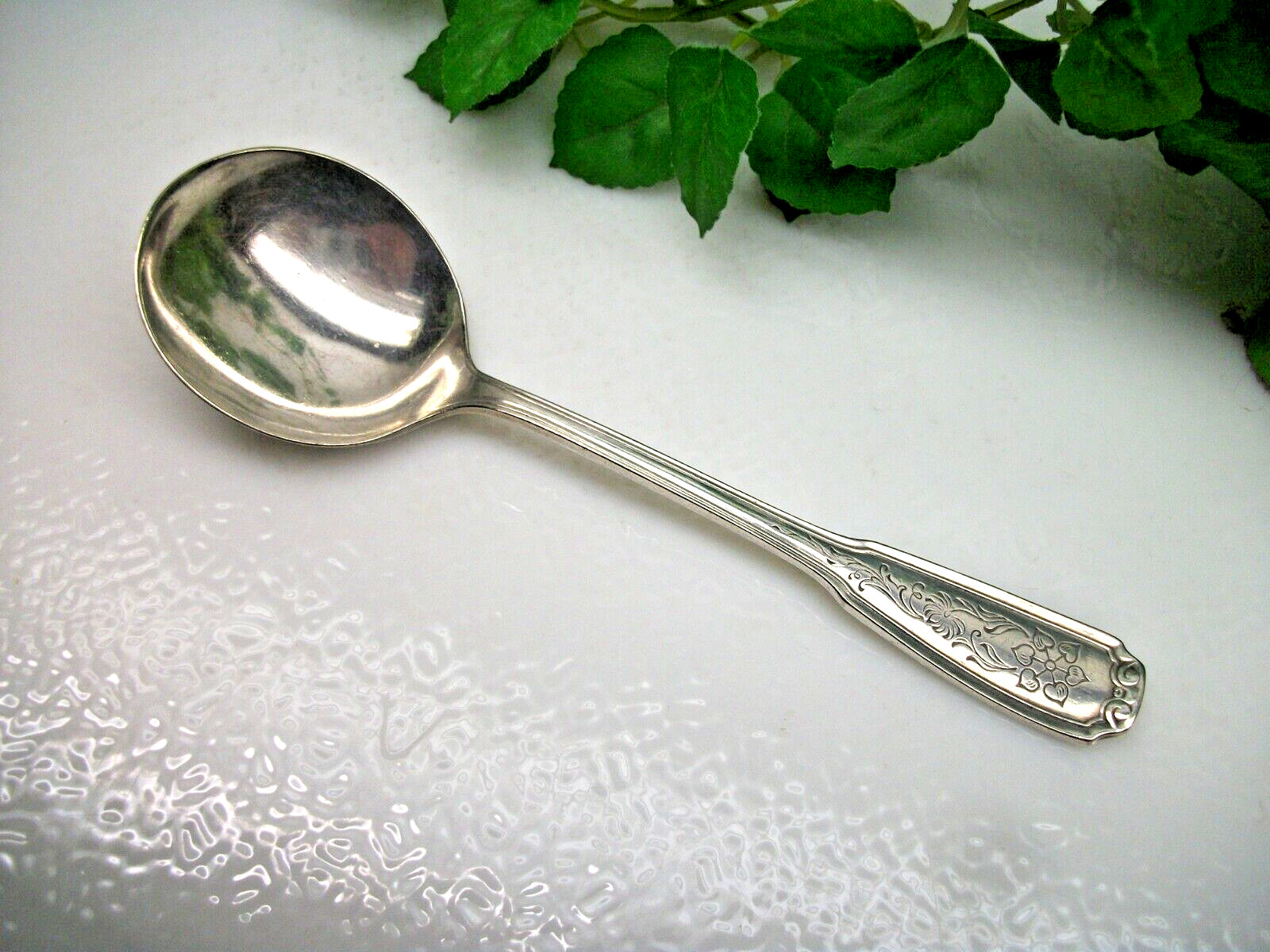 Antique 1835 R Wallace Silver DEVON Silverplate Round Sugar Jam Spoon 1923