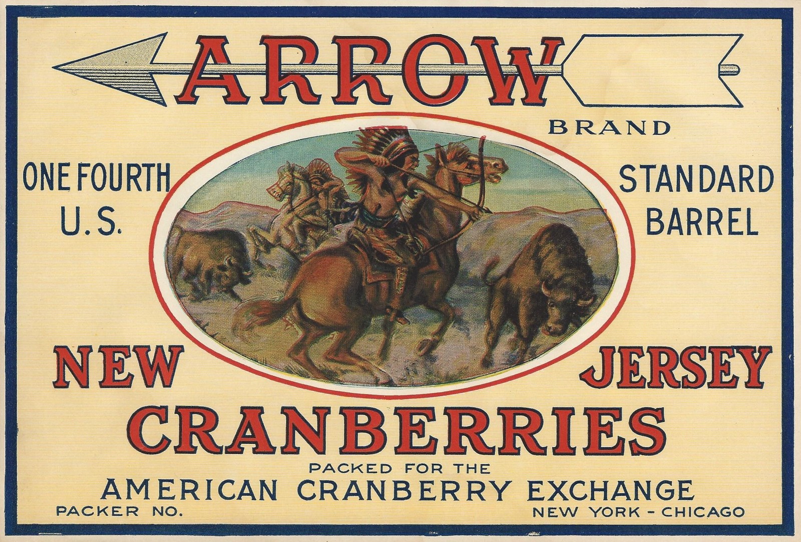 RARE OLD ORIGINAL 1920’S INDIAN “ARROW BRAND” CRANBERRIES CRATE LABEL NEW JERSEY