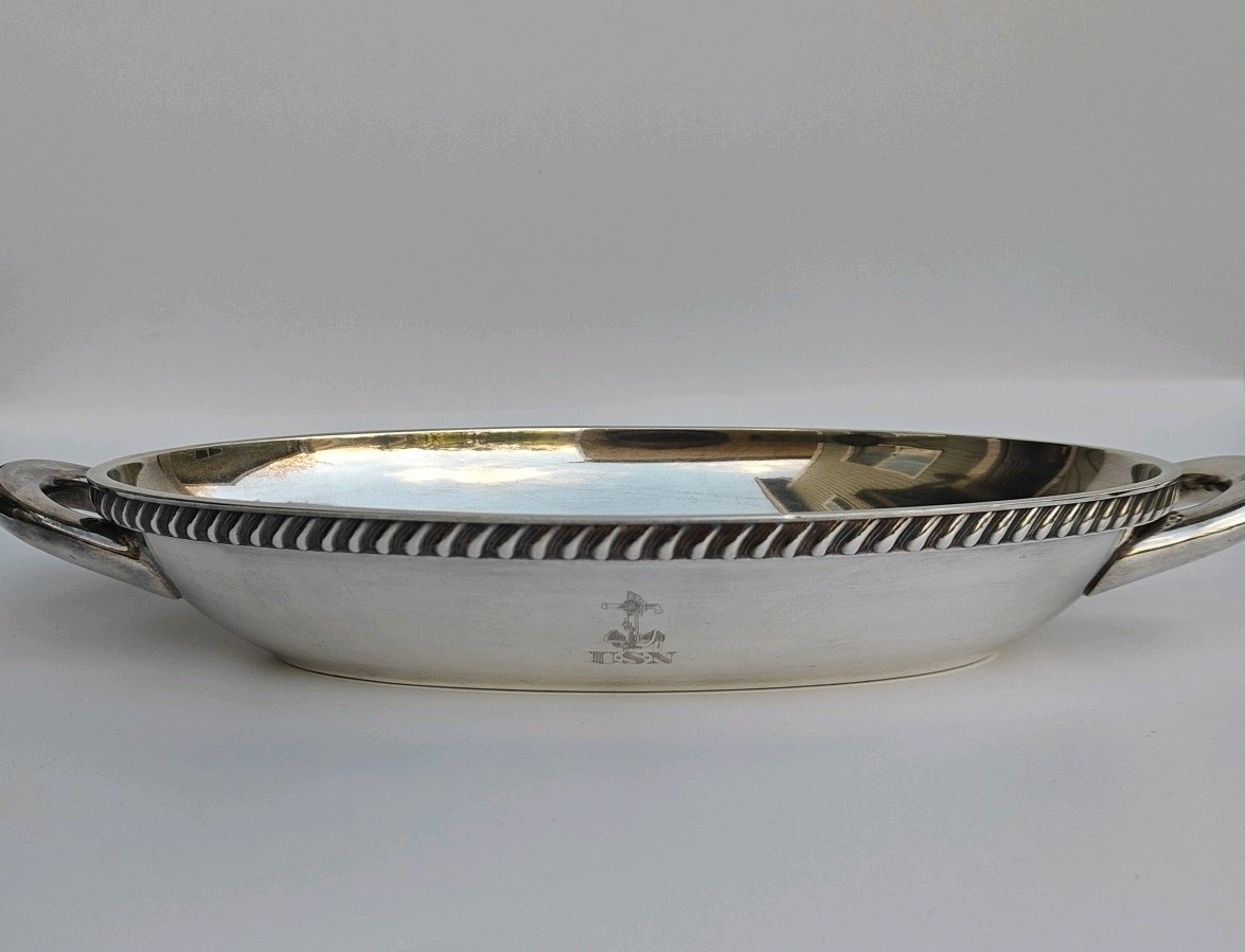 WW2 US Naval Officers Platter Reed Barton 10.5×6.5″ SilverPlate Soldered 3000 10
