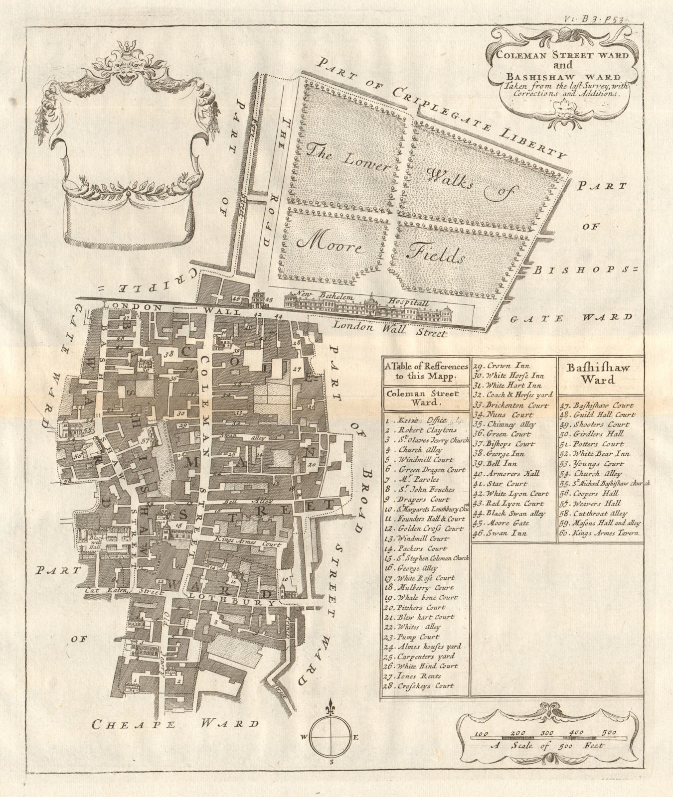 Coleman Street & Bashishaw Wards. Lothbury. City of London. STOW/STRYPE 1720 map
