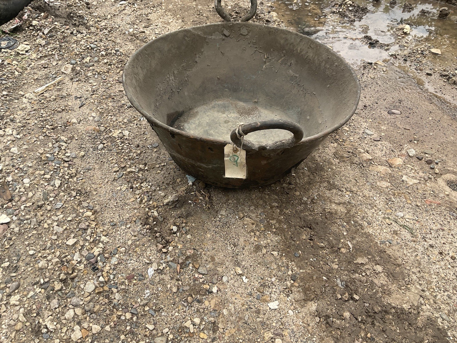 Antique Large Mexican Copper Bowl-Old Cazo-Rustic-Primitive-24Wx10D-HUGE-Beauty