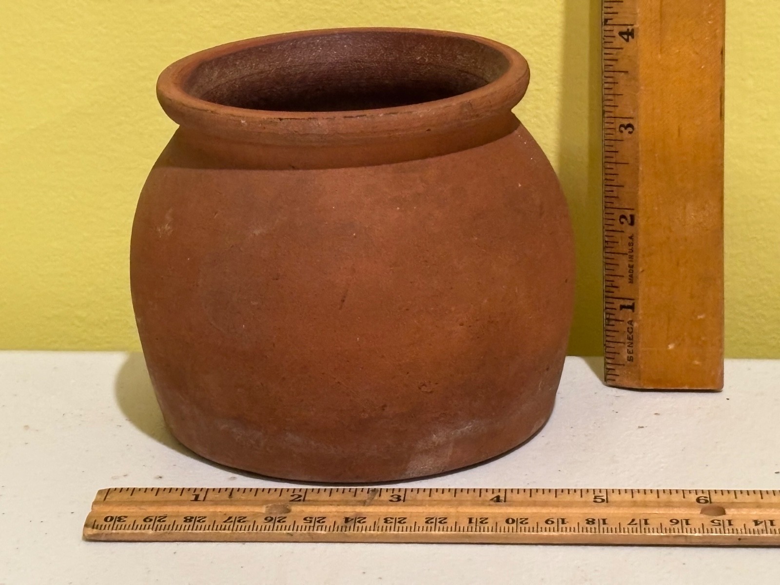 c.1860 New England, redware pottery miniature bean pot AAFA 4” primitive