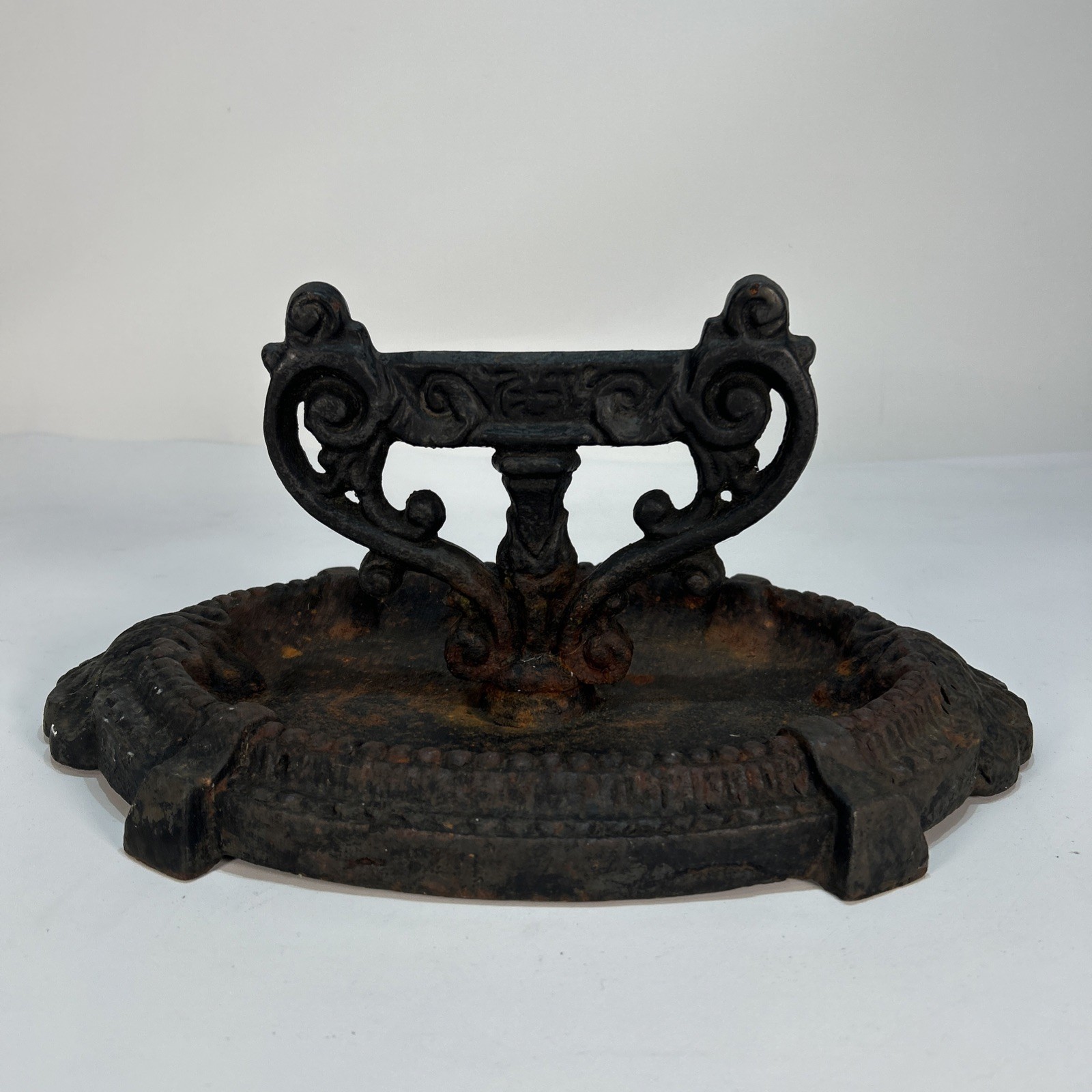 Original Antique Victorian Black Cast Iron Boot Scraper Ornate Tray Based Design