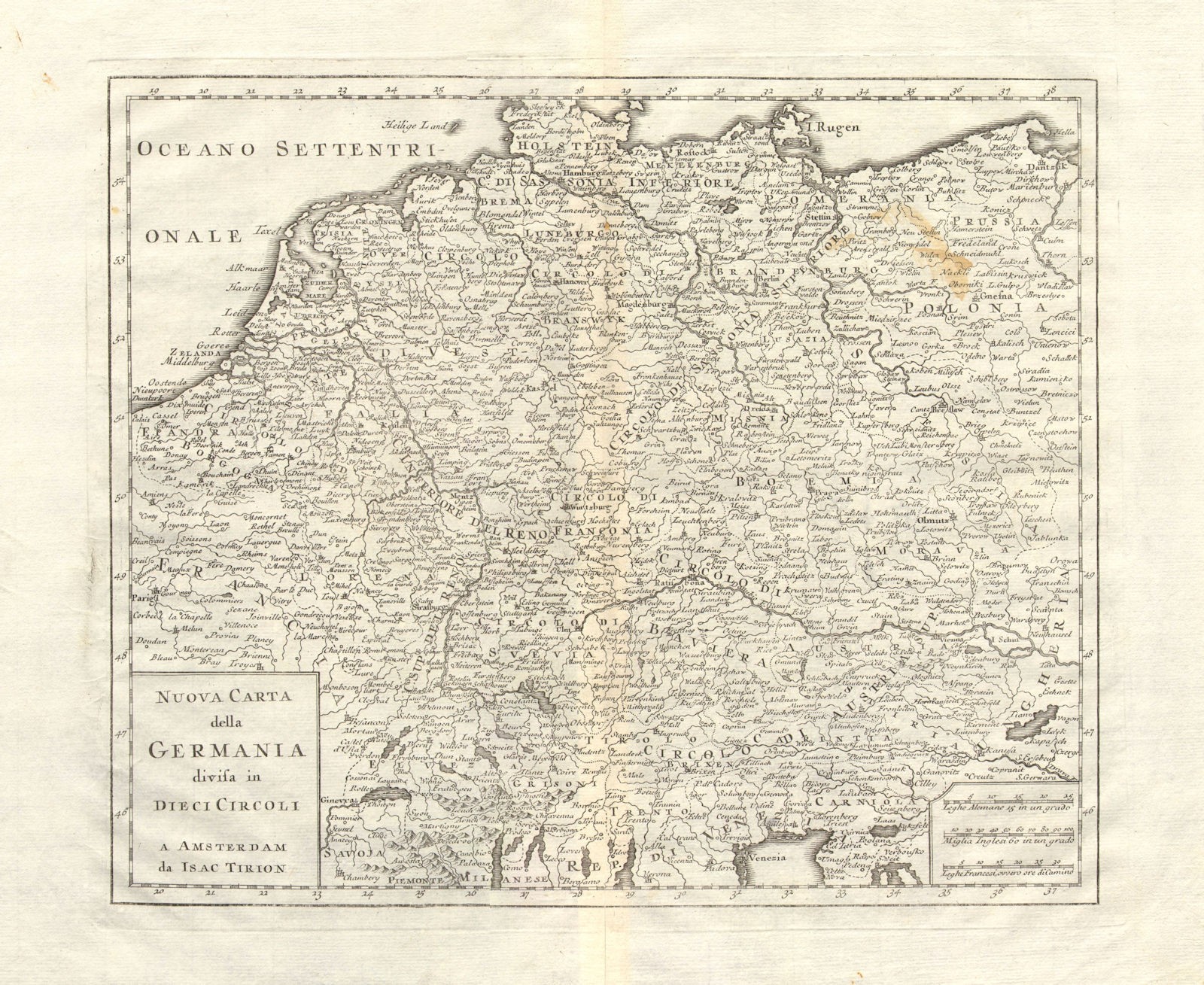 ‘Nuova Carta della Germania divisa in dieci circoli’ by Isaak TIRION 1740 map