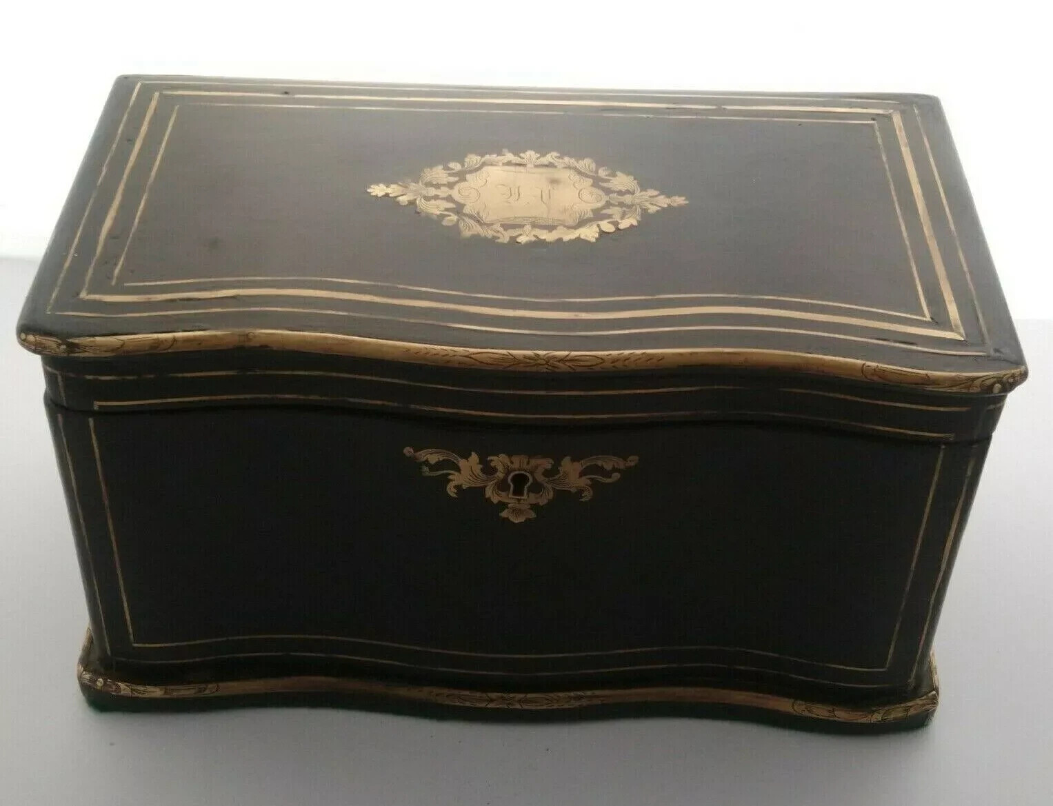 French 19th C. Ebonised & Brass Inlaid Tea Caddy – Boulle Work