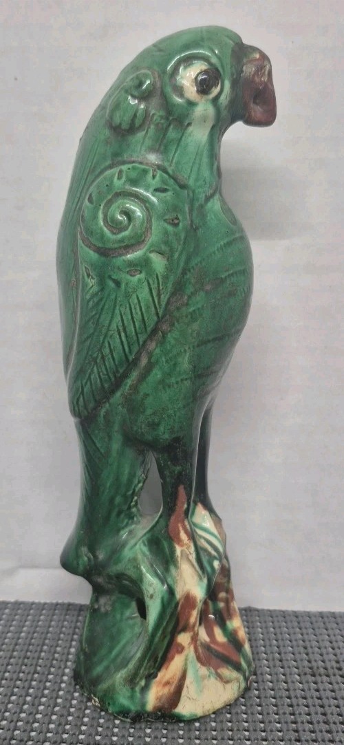 Vintage Chinese Sancai Glaze Ceramic Parrot 9″ Tall