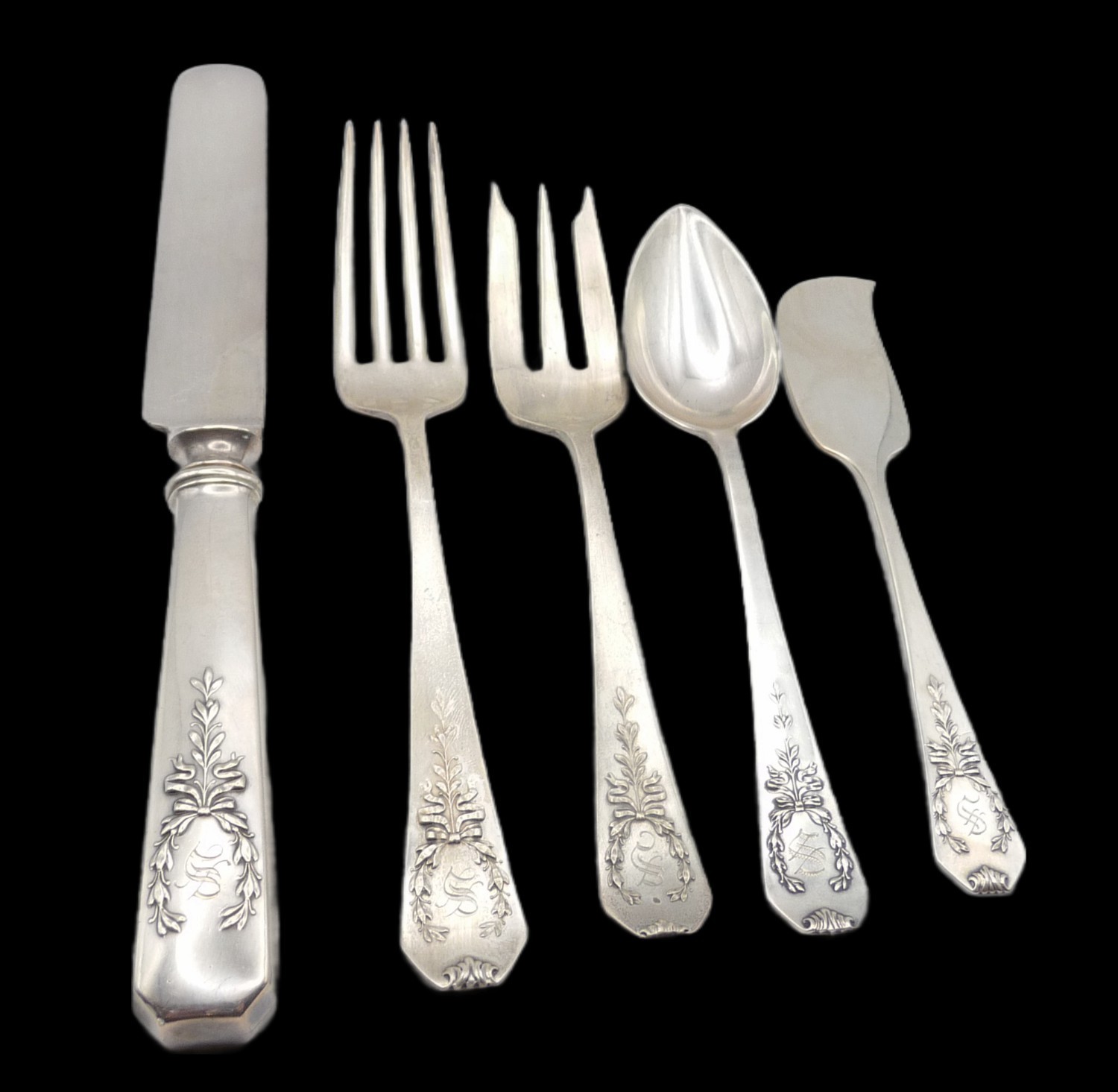 Whiting “Madame Jumel” Sterling 5 Piece Place Setting, Mono “S”
