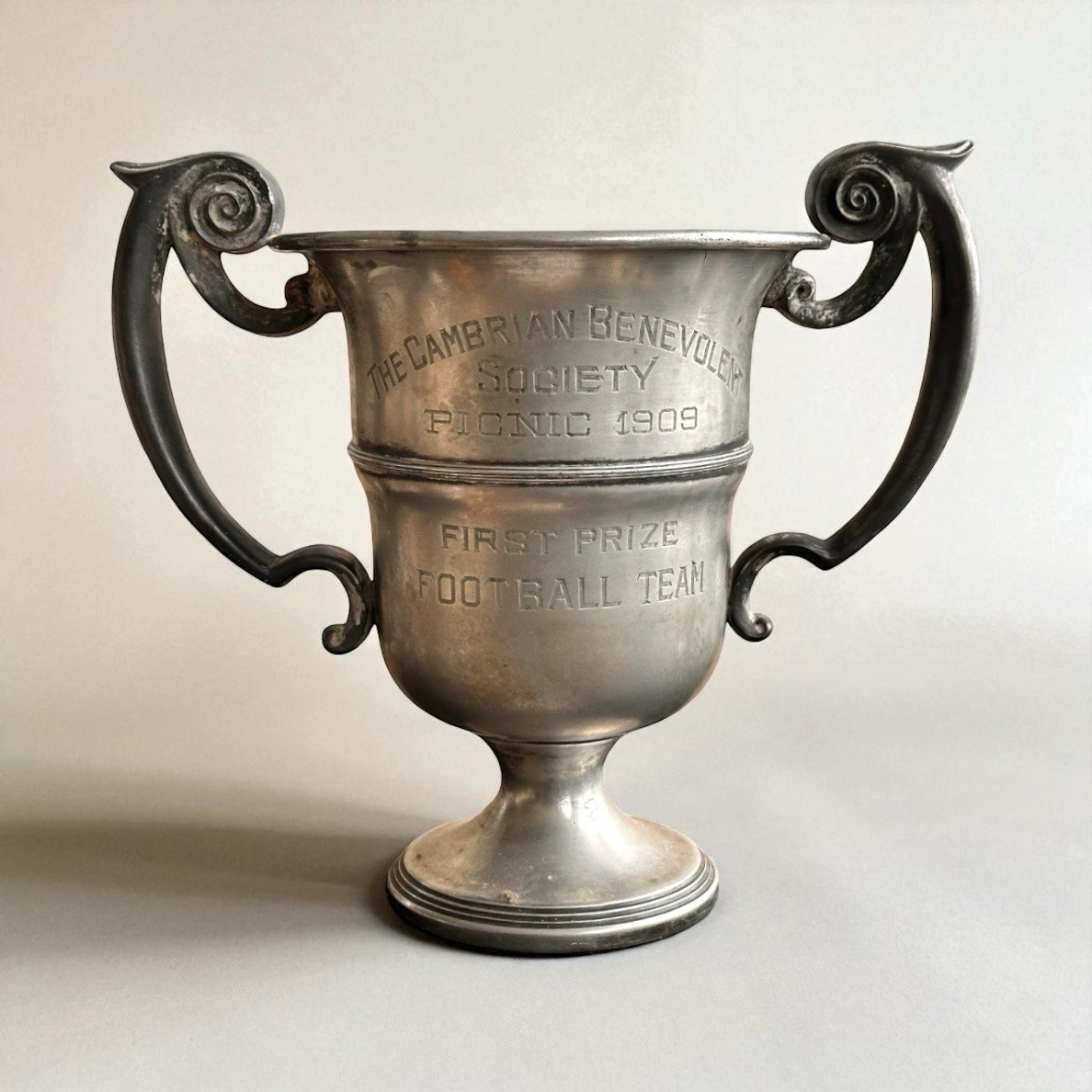 Antique Football Trophy 1909 First Prize Loving Cup Chicago Adelphi Silverplate