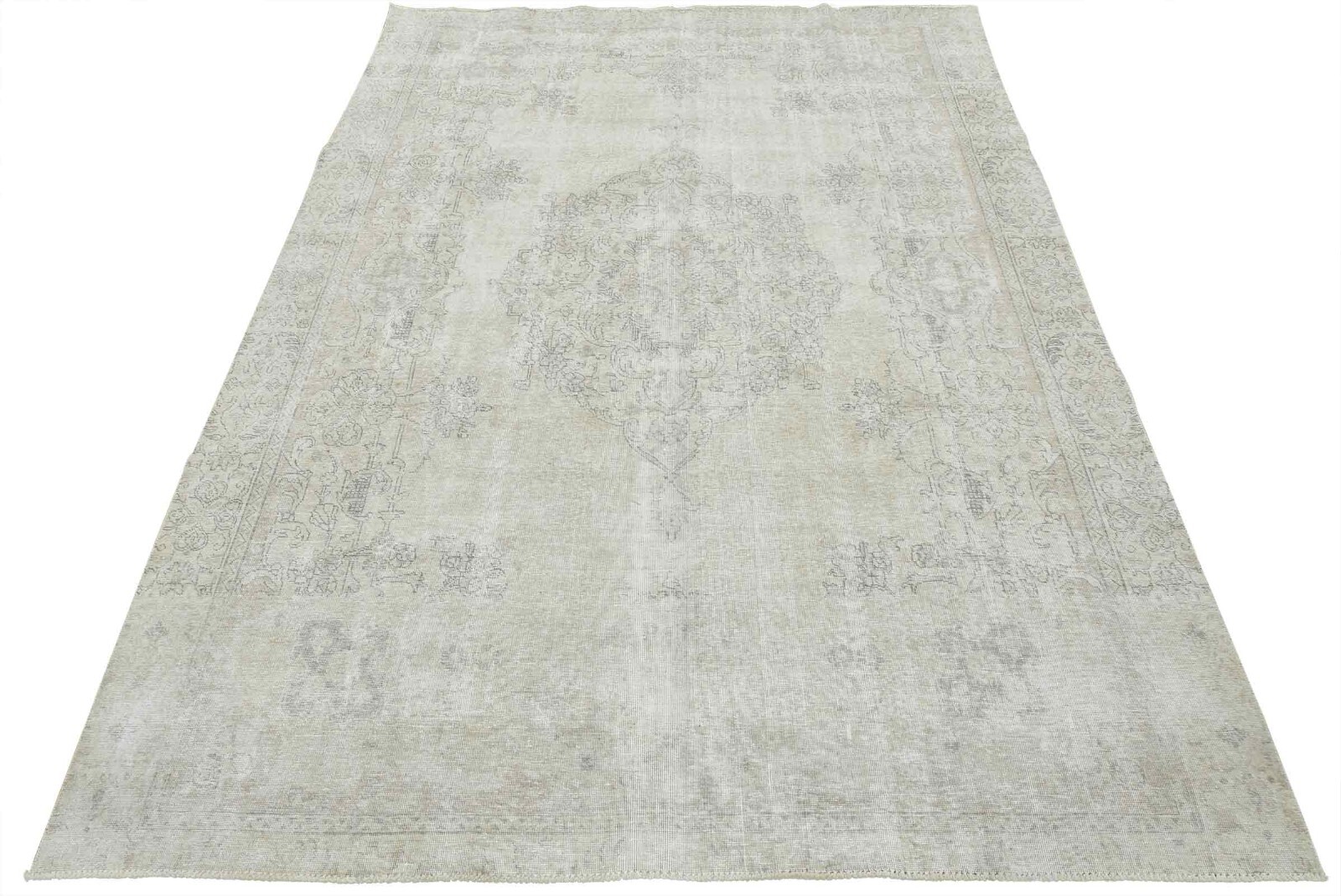 Vintage Oriental Rug 8’8” x 11’2” Beige Distressed Wool Hand-Knotted Carpet