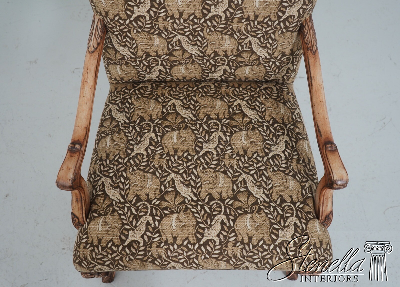 L68872: Pair WEIMAN French Louis XIV Safari Print Upholstered Armchairs