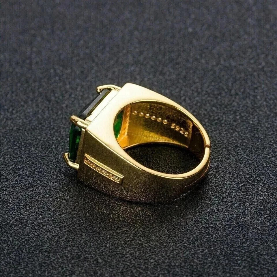 3.00Ct Emerald Lab-Created Emerald Men’s Engagement Ring 14k Yellow Gold Plated