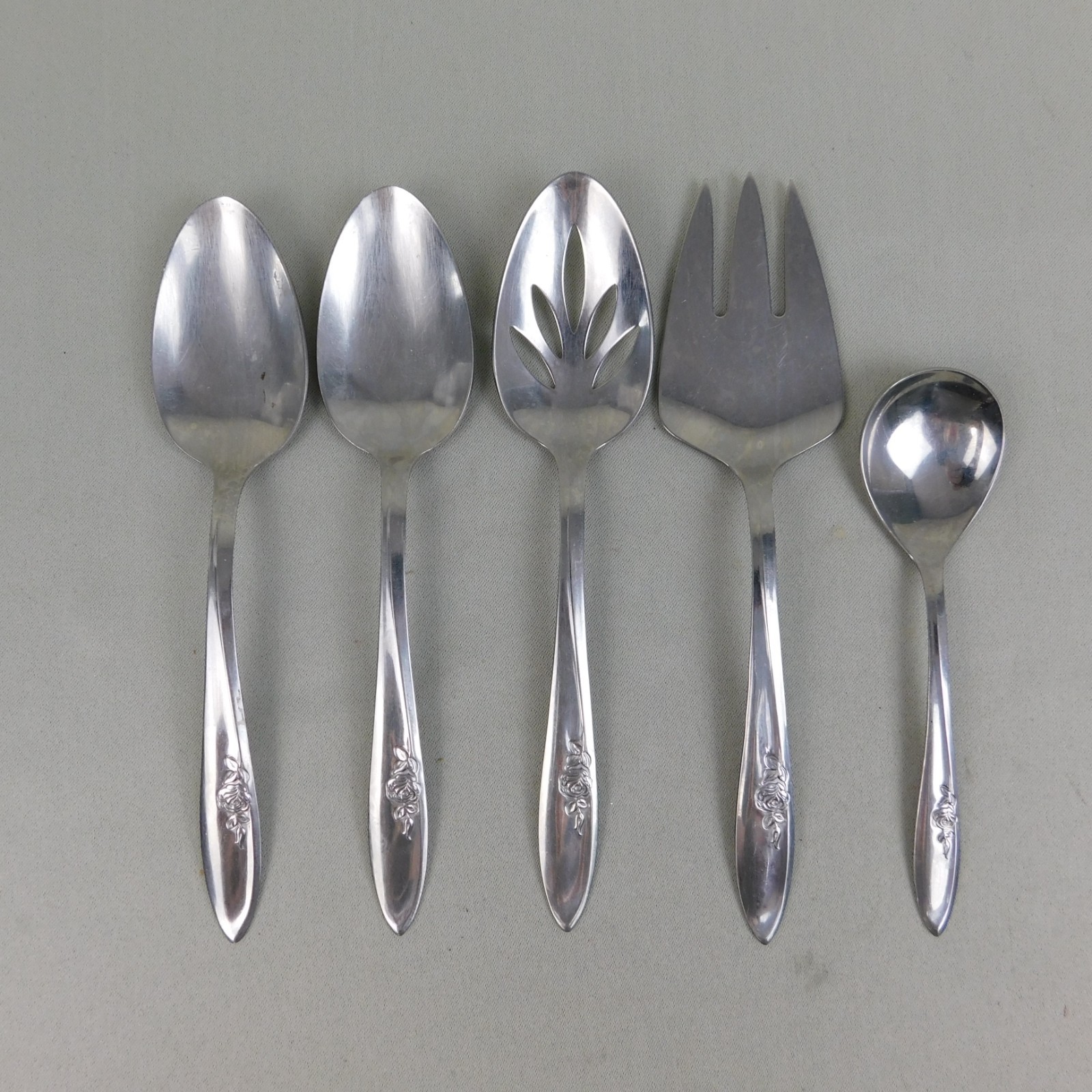 Gorham Stegorcraft Stainless USA 5pc Roselle Serving Pieces Spoons & Fork #334