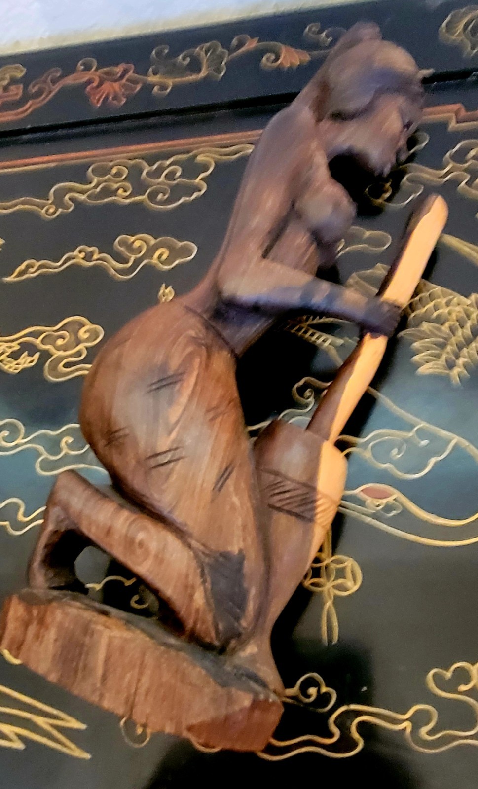 Large 13” West African statue zitan? Wood rare carved sculpture Female Churning!