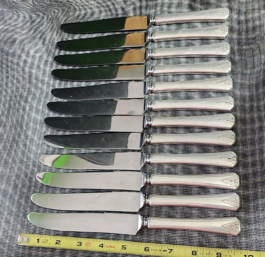 👌SET OF 12 ART DECO 1929 DEAUVILLE SILVERPLATE “9 5/8” NEW FRENCH HOLLOW KNIVES