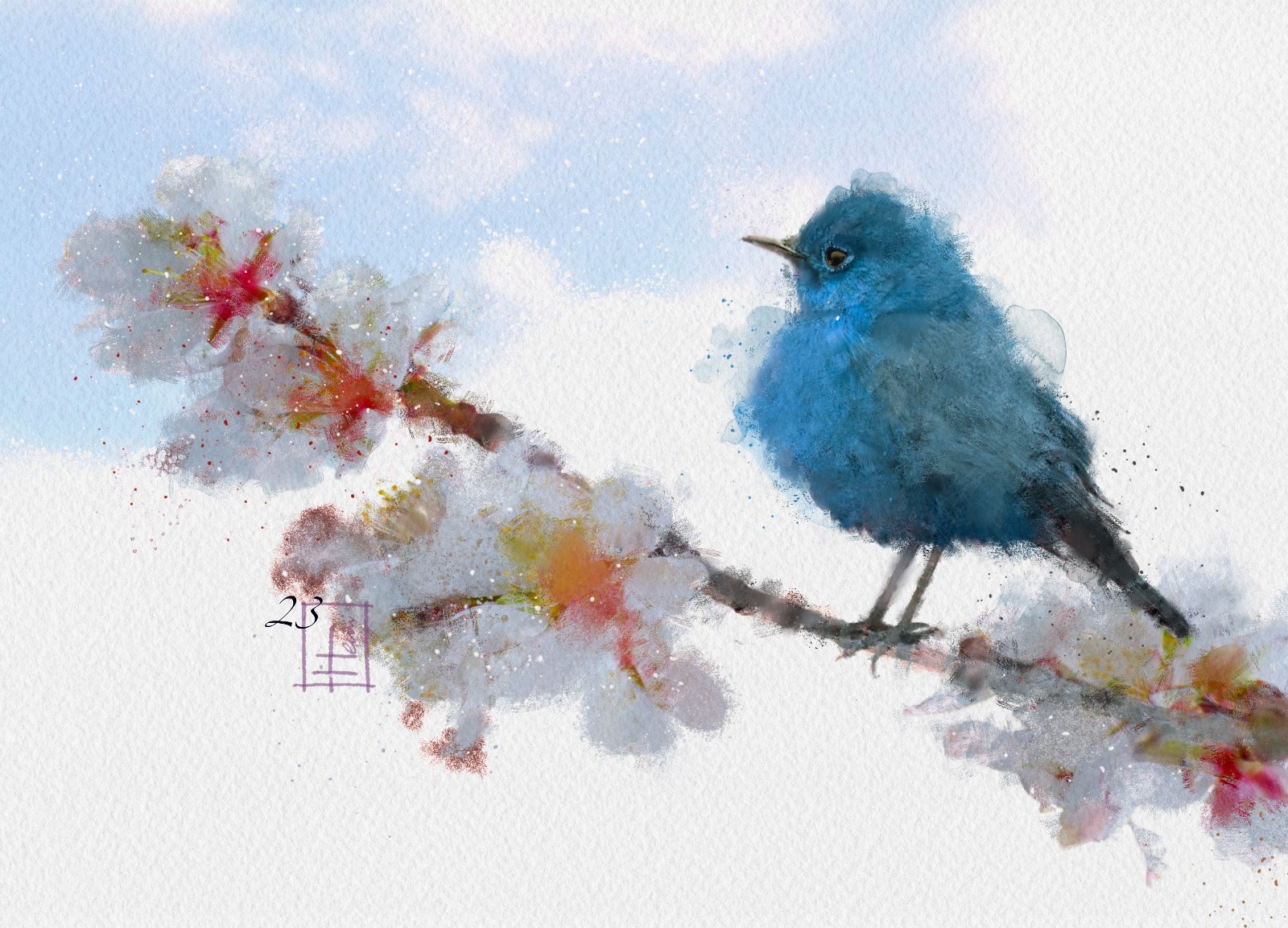 Indigo Bunting BlueBird – Wildlife Art Print by Henri | Hand-Drawn Digital Paint