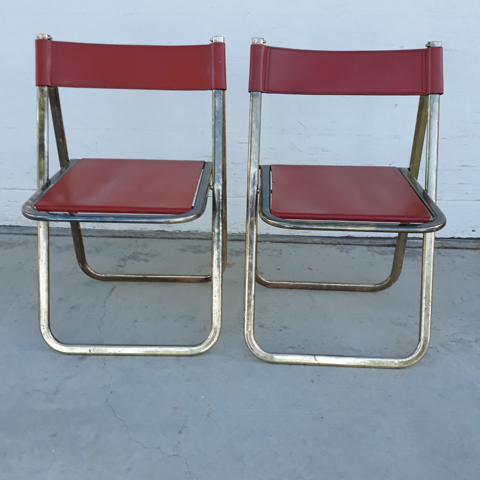 Mid Century Modern Italian arrben Leather Folding Chairs