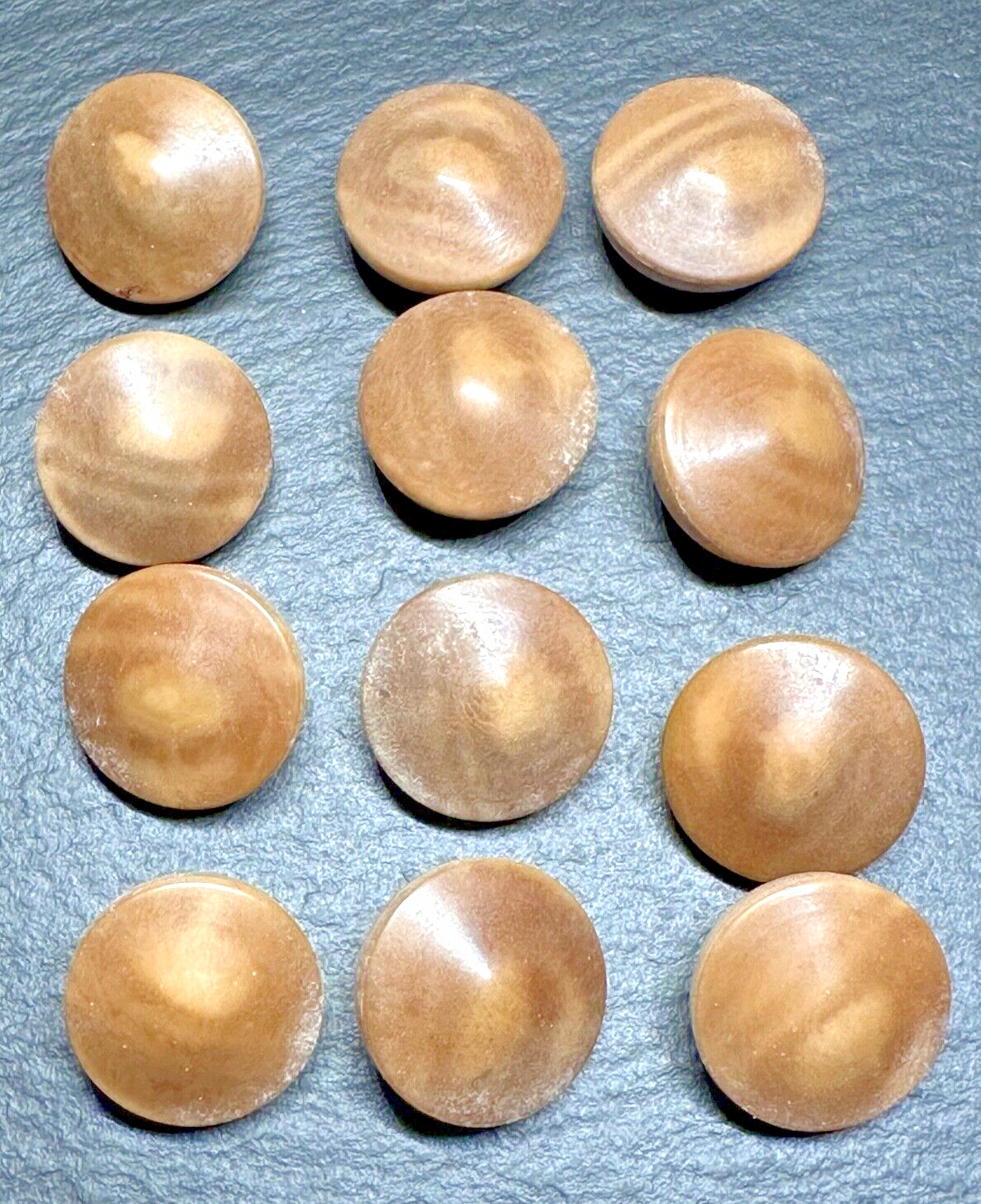 12 ANTIQUE ROUND METAL TAN SWIRL DOMED BUTTONS G399