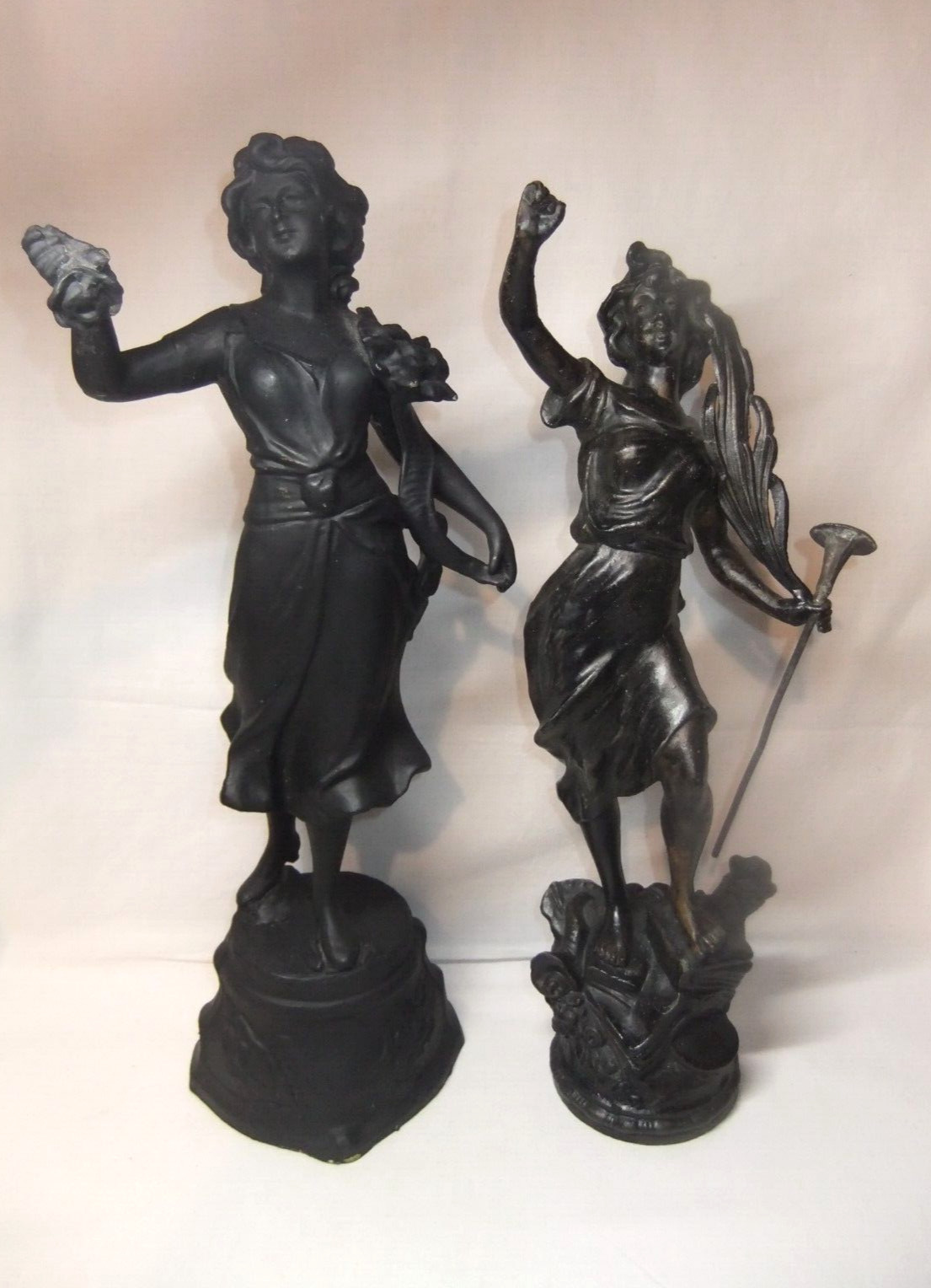 Pair Vintage Metal Spelter Figures Antique Country House Style Figurine Statue