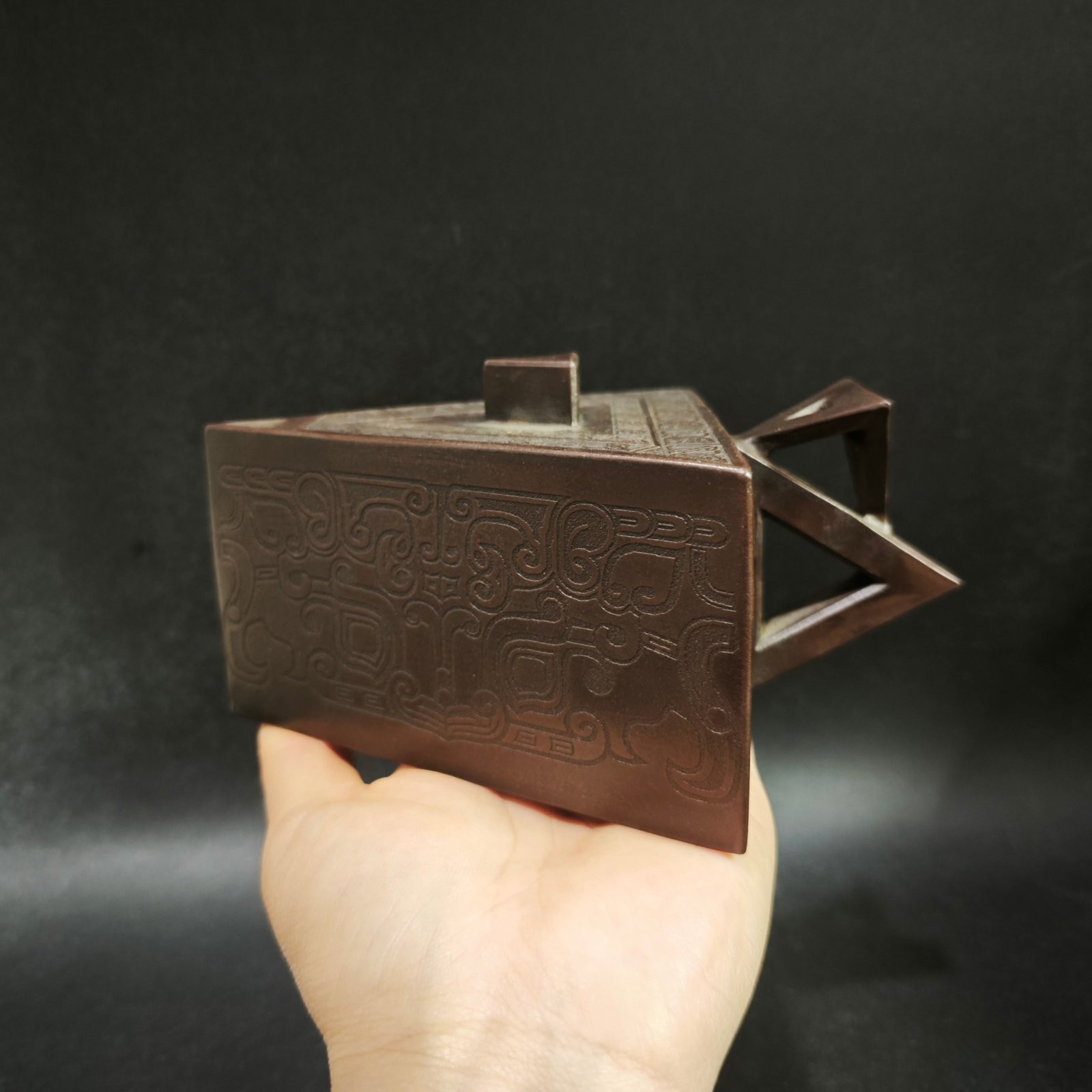 Yixing Zisha Clay Teapot Dark Functional Vintage Square Geometric Angular