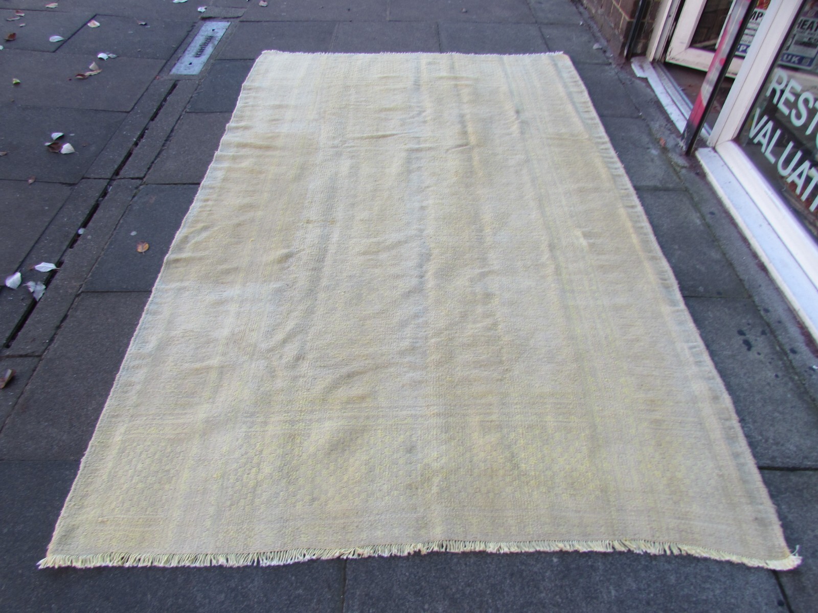 Vintage Traditional Hand Made Oriental Cotton Faded Yellow Kilim Ziloo 265x162cm