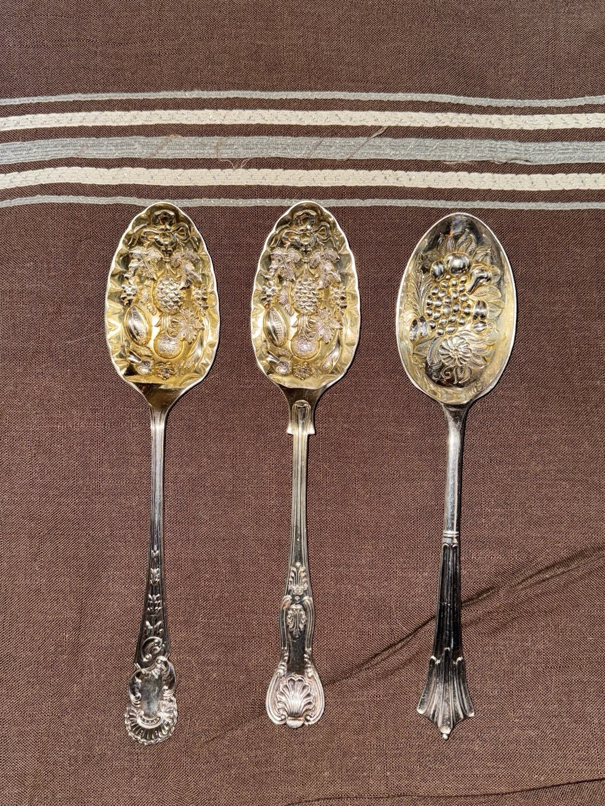 Vintage Antique EPNS A1 Gilt Dessert Serving Spoons – Ornate Fruit (England)