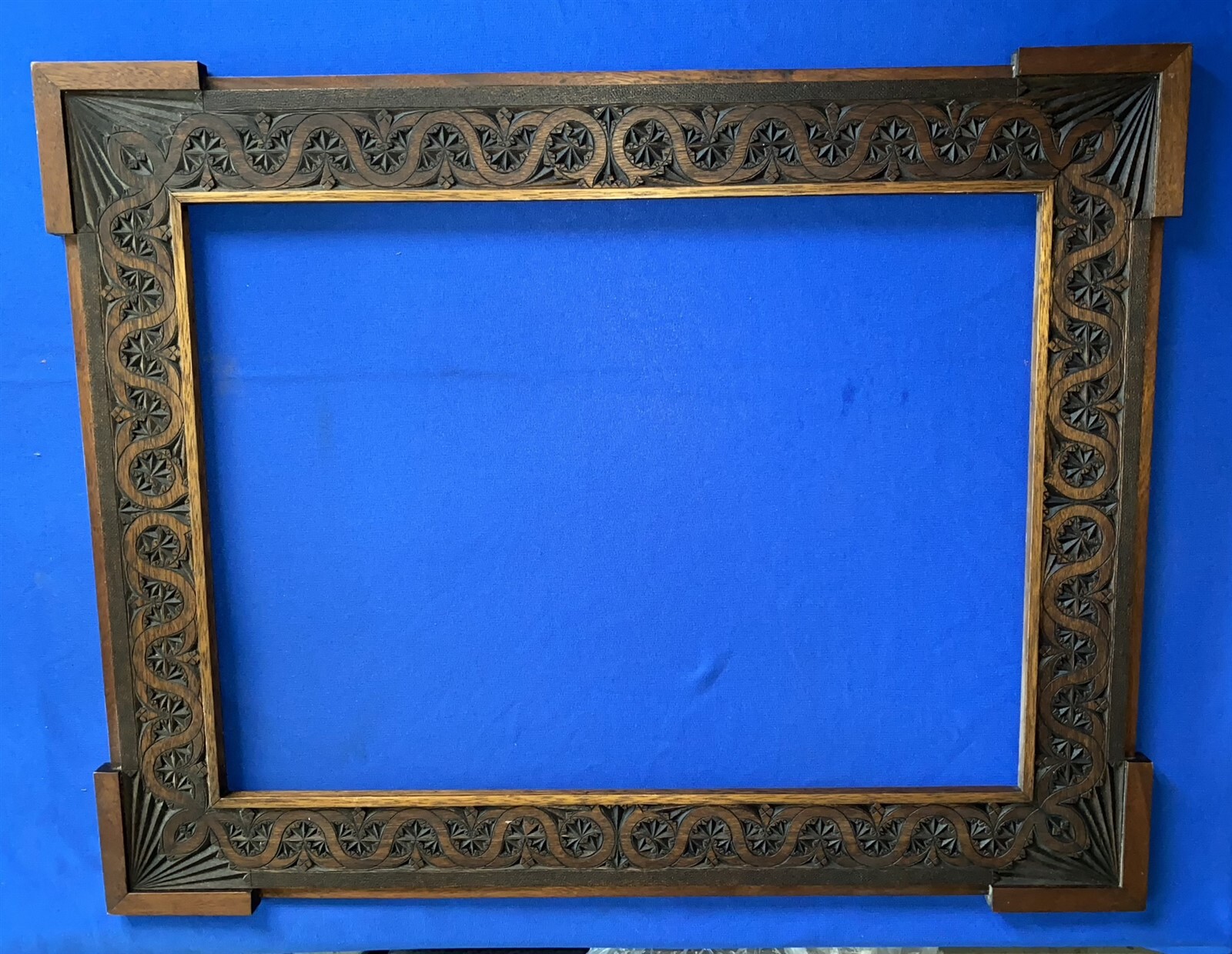 LARGE Antique Scandinavian Wood Folk Art chip carved carved Frame 31″ x 24 1/2″