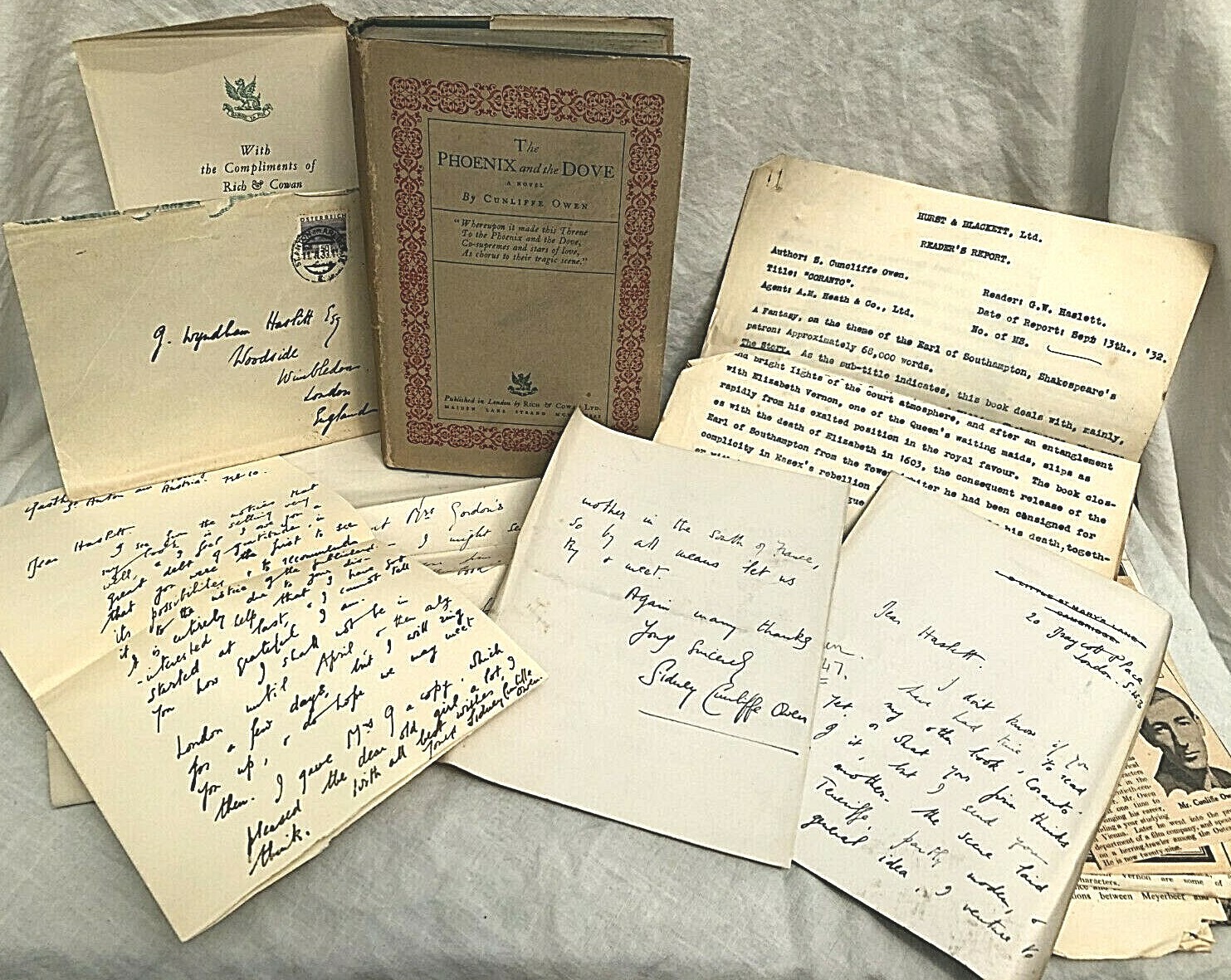 Signed Letters by Cunliffe Owen – Phoenix and Dove – 1st 1933, Readers Report