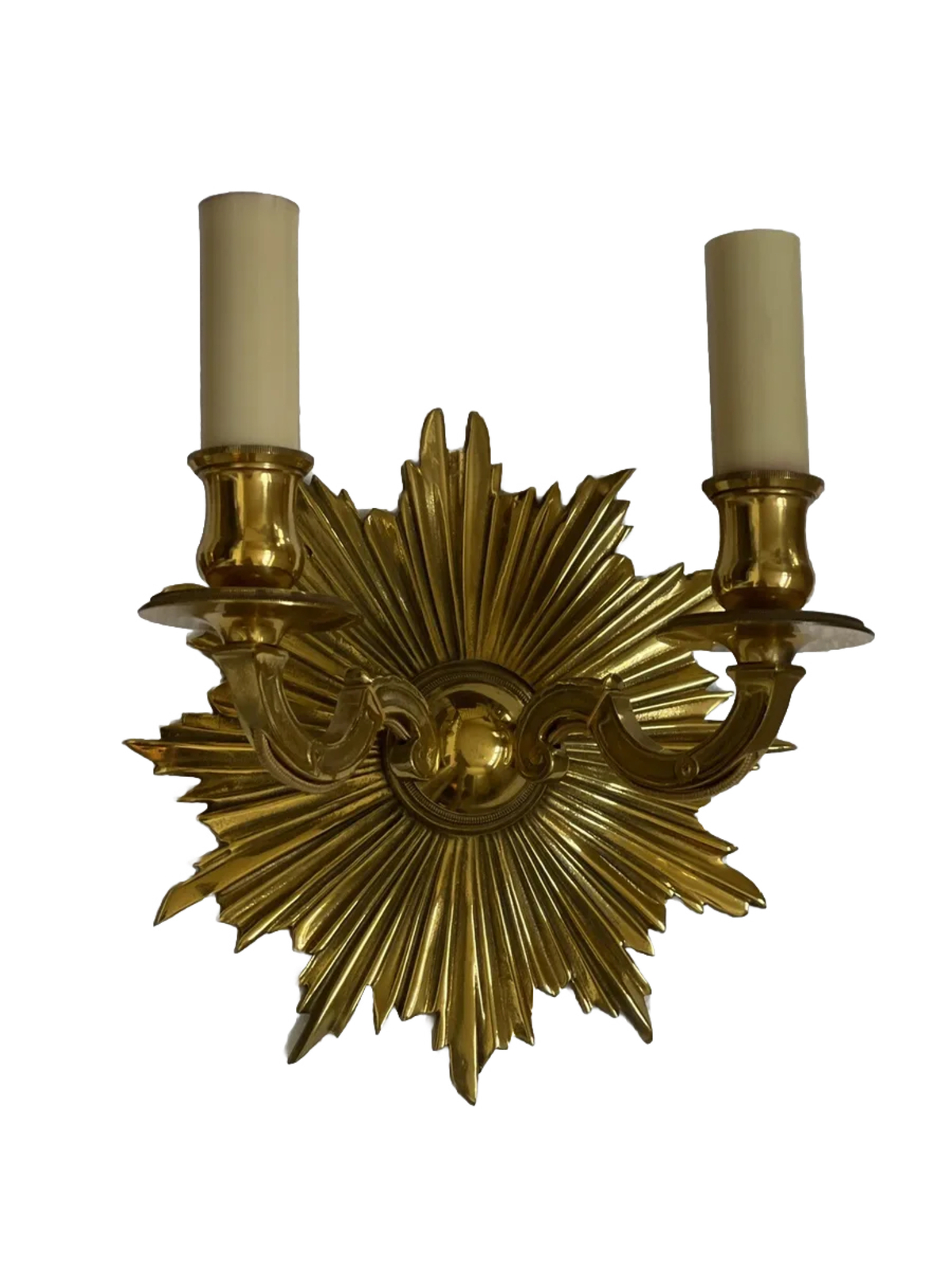 PAIR – Antique Vintage Art Deco Bronze Brass Starburst Sunburst Wall Sconce