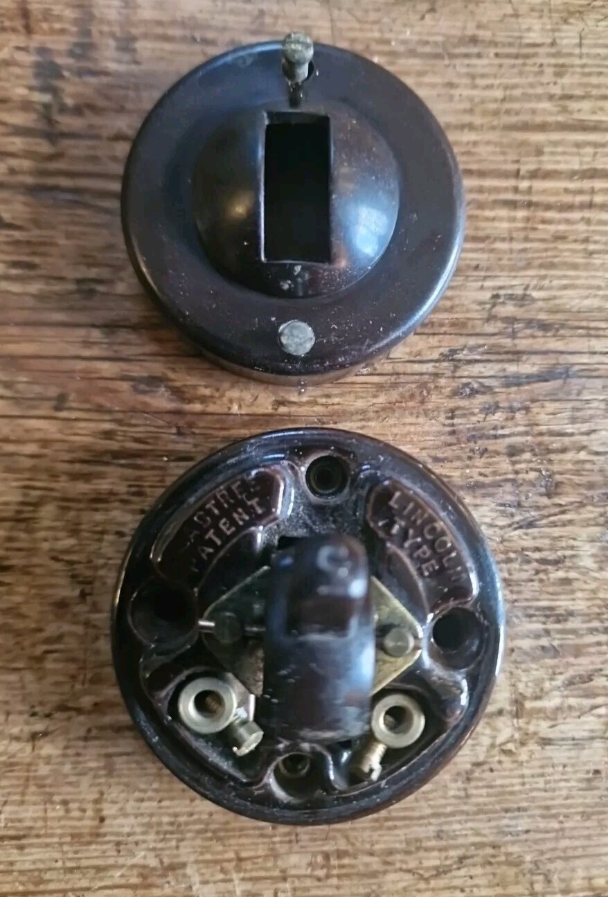 Crabtree Bakelite & China Dolly Switch, Beech Pattress. 1 Way. 1 of 2 Available.