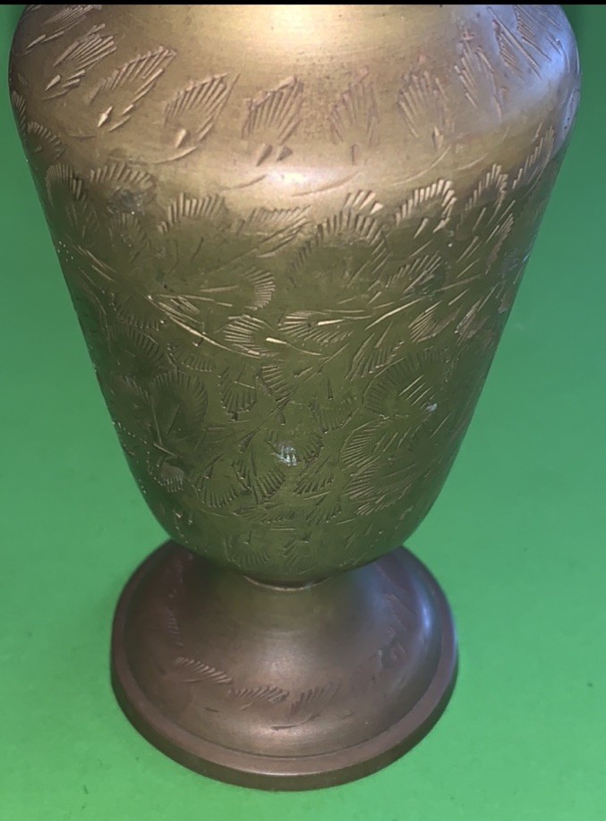 Antique/Vintage Brass Flower Vase Etched Pattern HandMade Stamped Sew India 143J