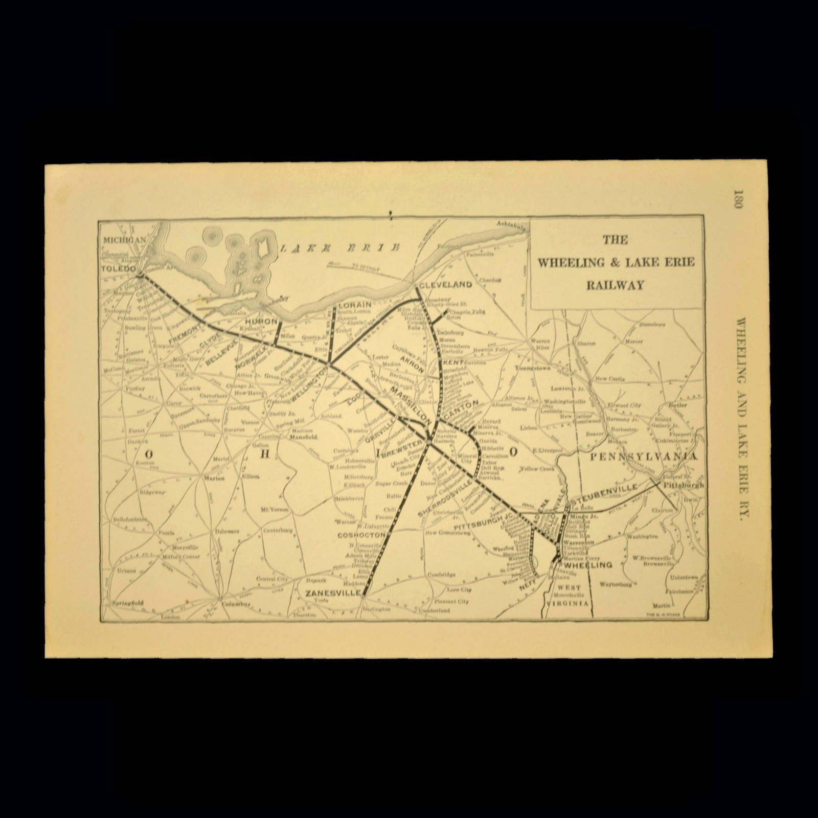 WHEELING and LAKE ERIE Railway Map Railroad Massillon Steubenville Vintage