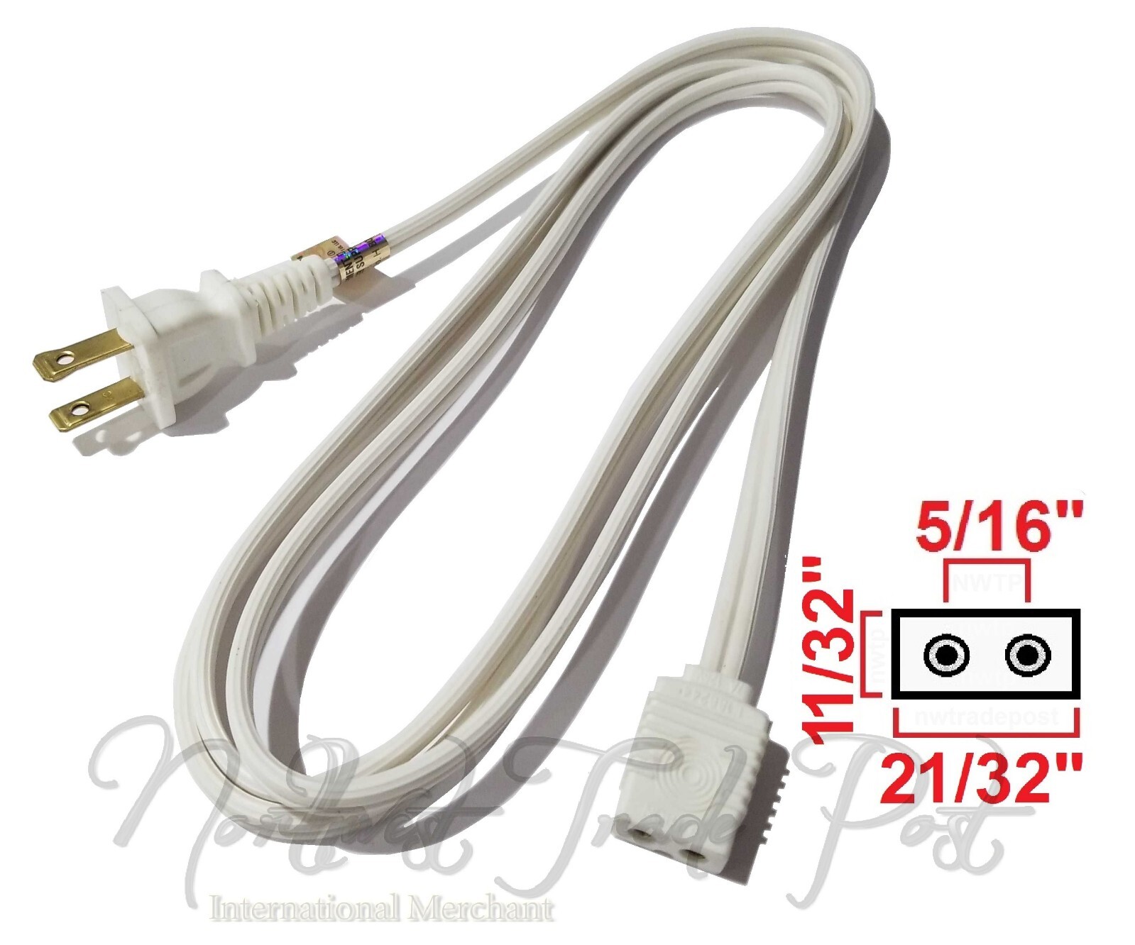 Replacement 6ft Power Cord for Vintage Adding Machine 2-Prong Pin Rectangle Plug