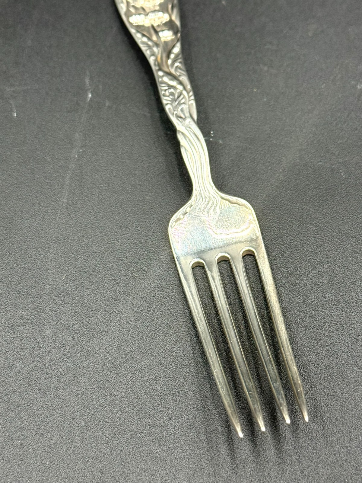 LILY OF THE VALLEY BY WHITING STERLING SILVER FORK 6 7/8 INCHES W/MONOGRAM