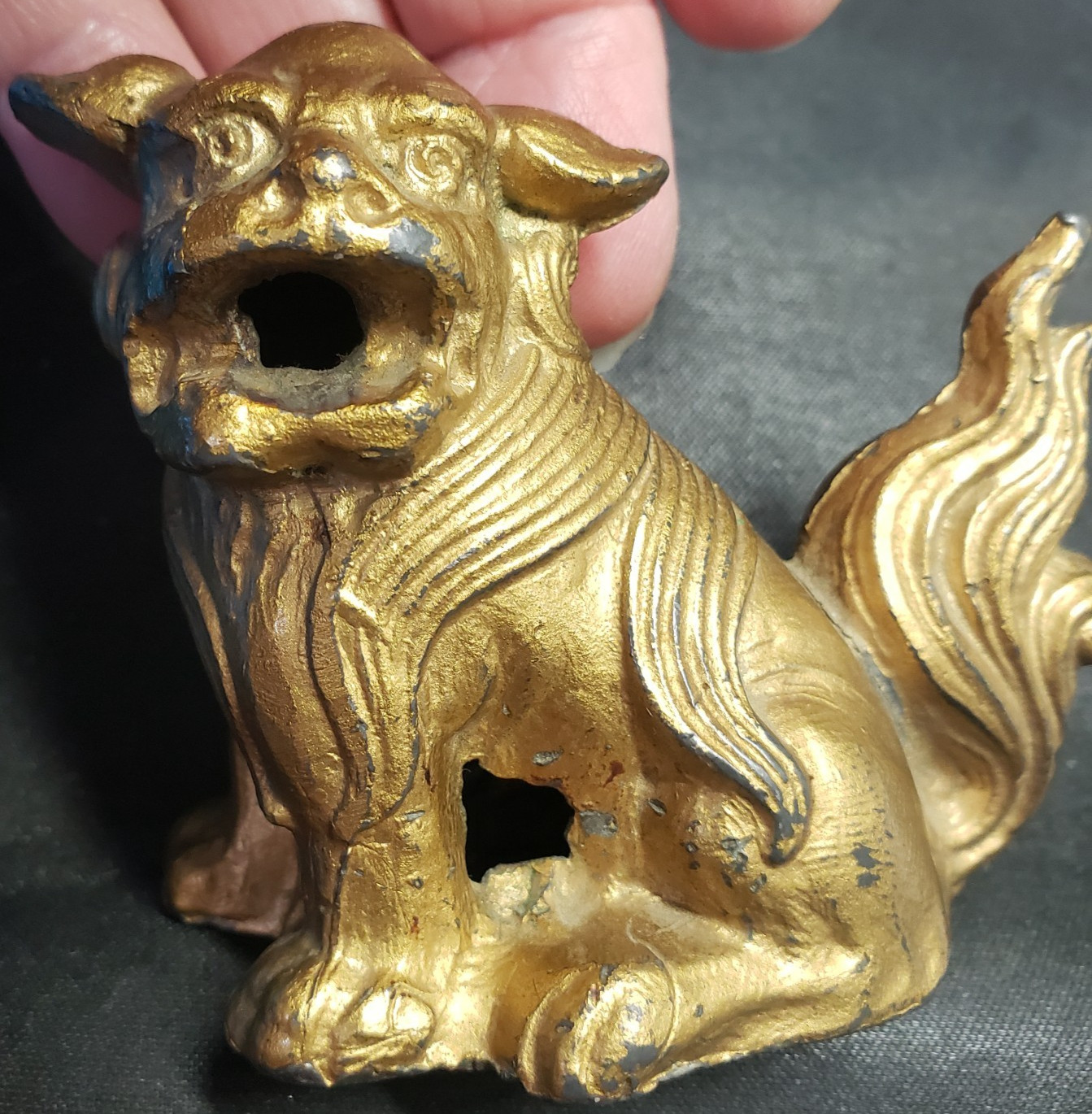 Cast Iron Foo Dog Antique Incense Burner Top Only READ