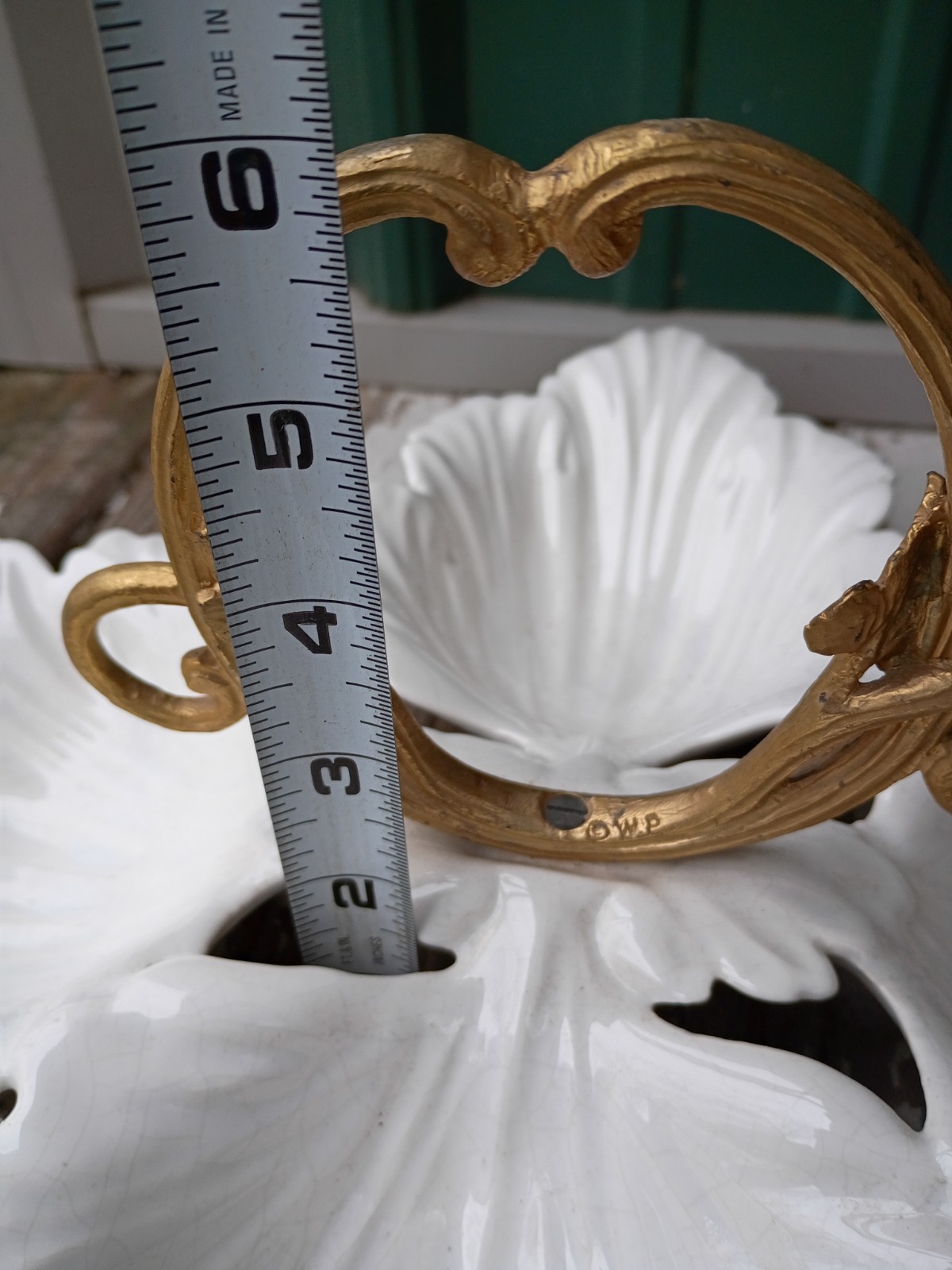 VtgCaliforniaPottery4LeafSectionDishBrassFiligreeOrnate#404FrenchVictorian60s70s