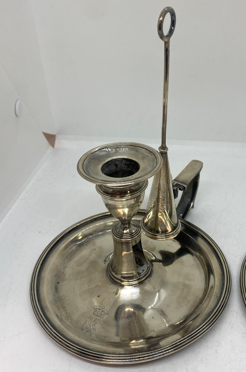 2 English George III Sterling Chamberstick Candlesticks Snuffer Richard Sharp