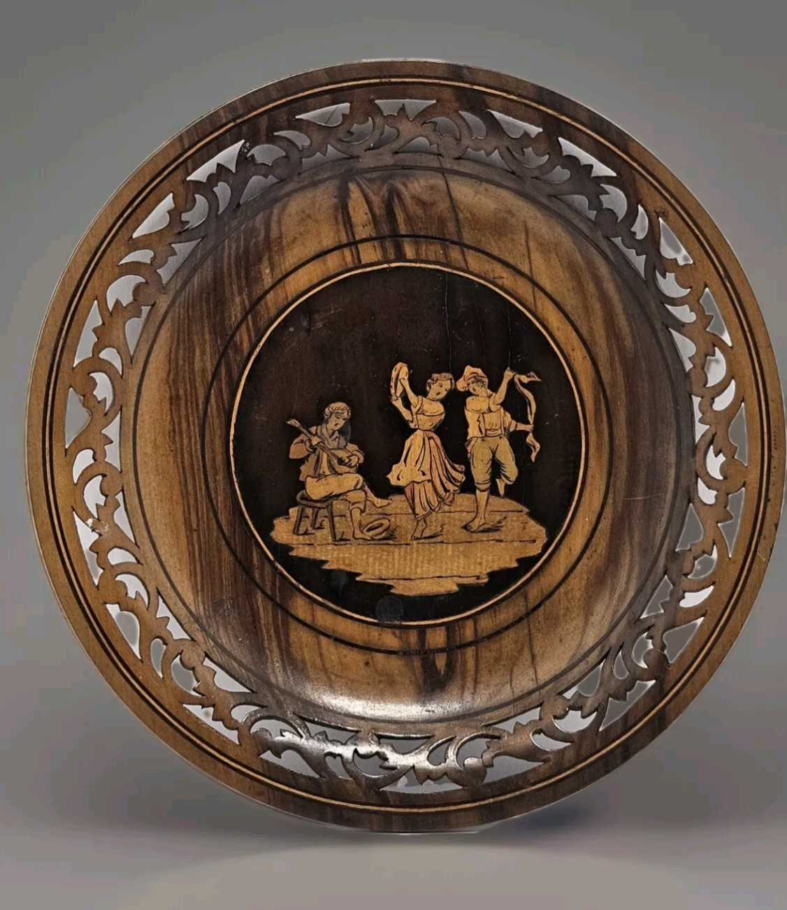 Vintage Italy Olive Wood Inlay European Hand Crafted Carving