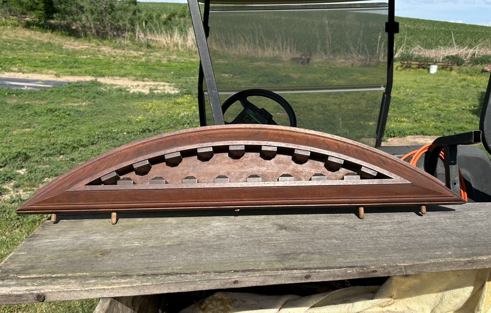 39 3/4 INCHES WIDE ANTIQUE WALNUT ROUND TOP DENTAL TRIM FURNITURE PEDIMENT