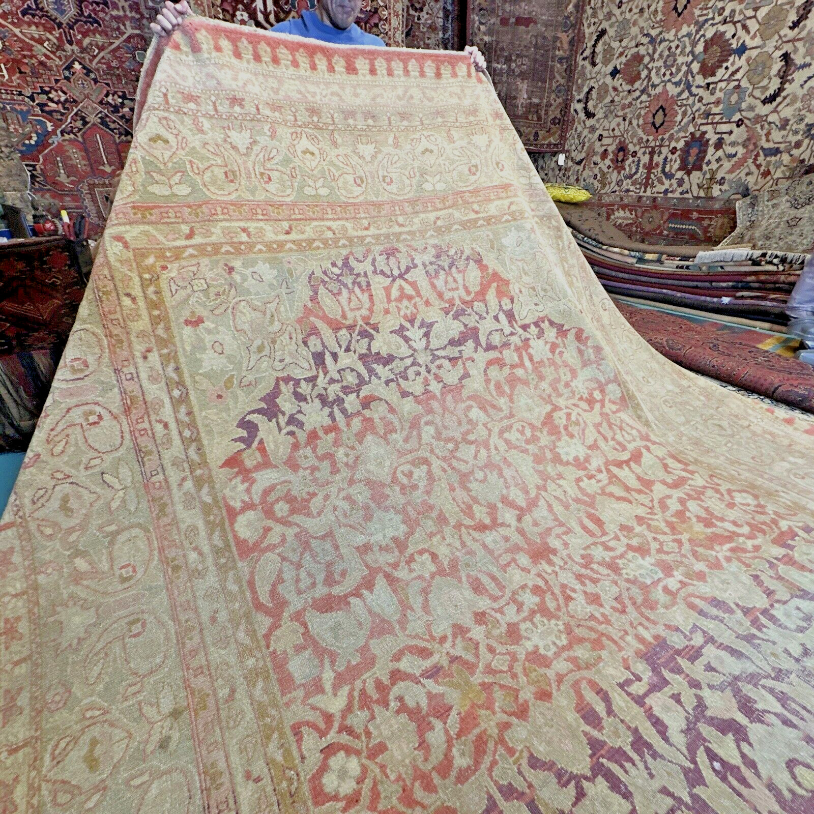 Auth: 19th C Antique Amritsar RARE Agra ART Wool Beauty Pastel 10×13