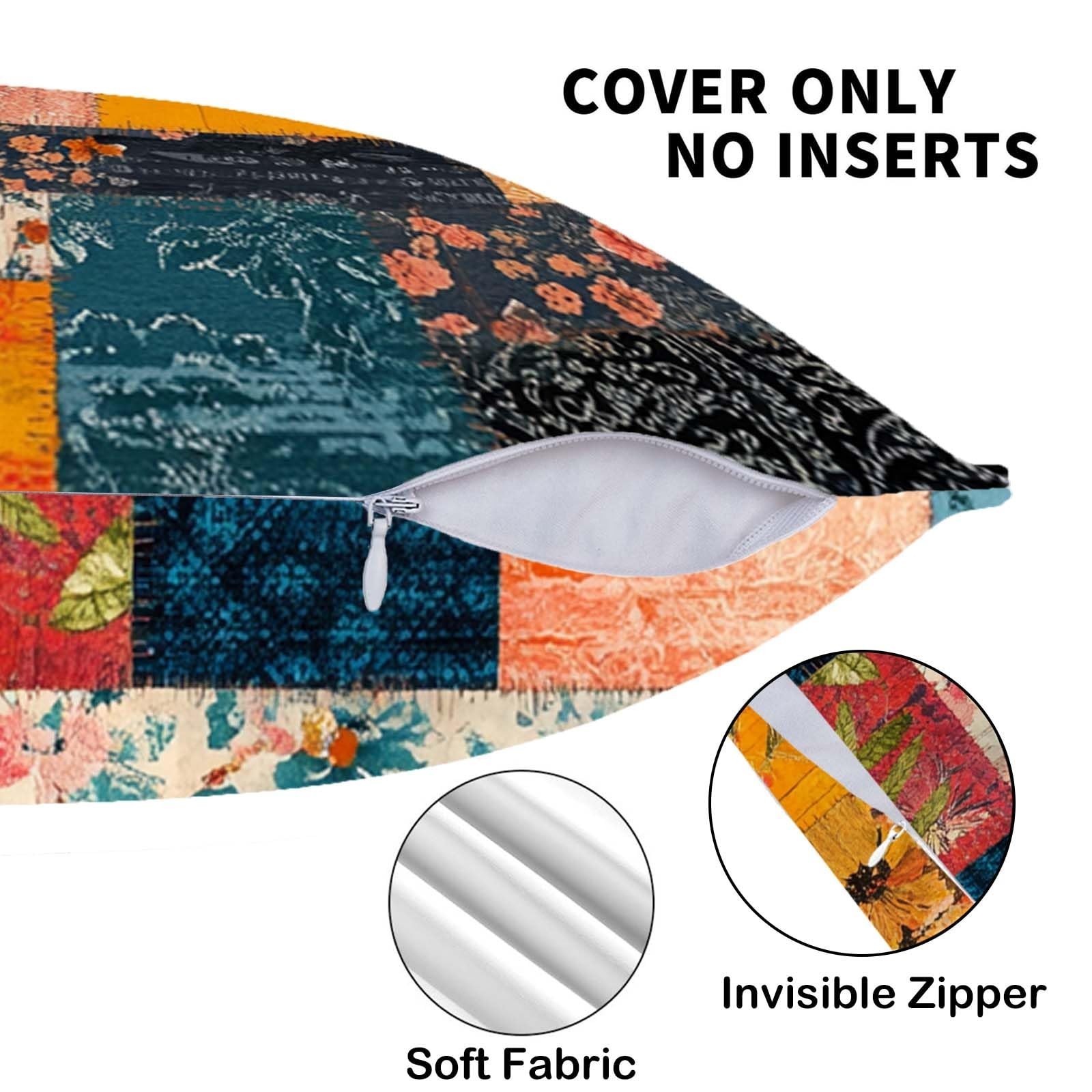 Patchwork Style Throw Pillow Covers 18×18 Set of 2 | Floral Botanical Decorat…