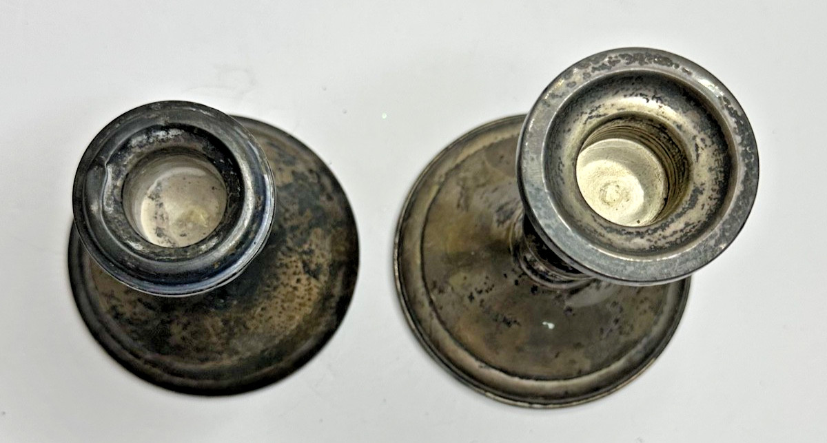 Gorham Towle Sterling Silver candlesticks Set 2 Weighted Patina As Shown 462 g