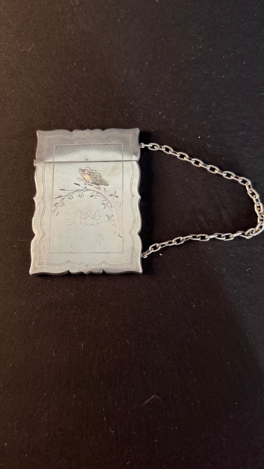 Victorian American Sterling Silver Calling Card Case with Hand Chain