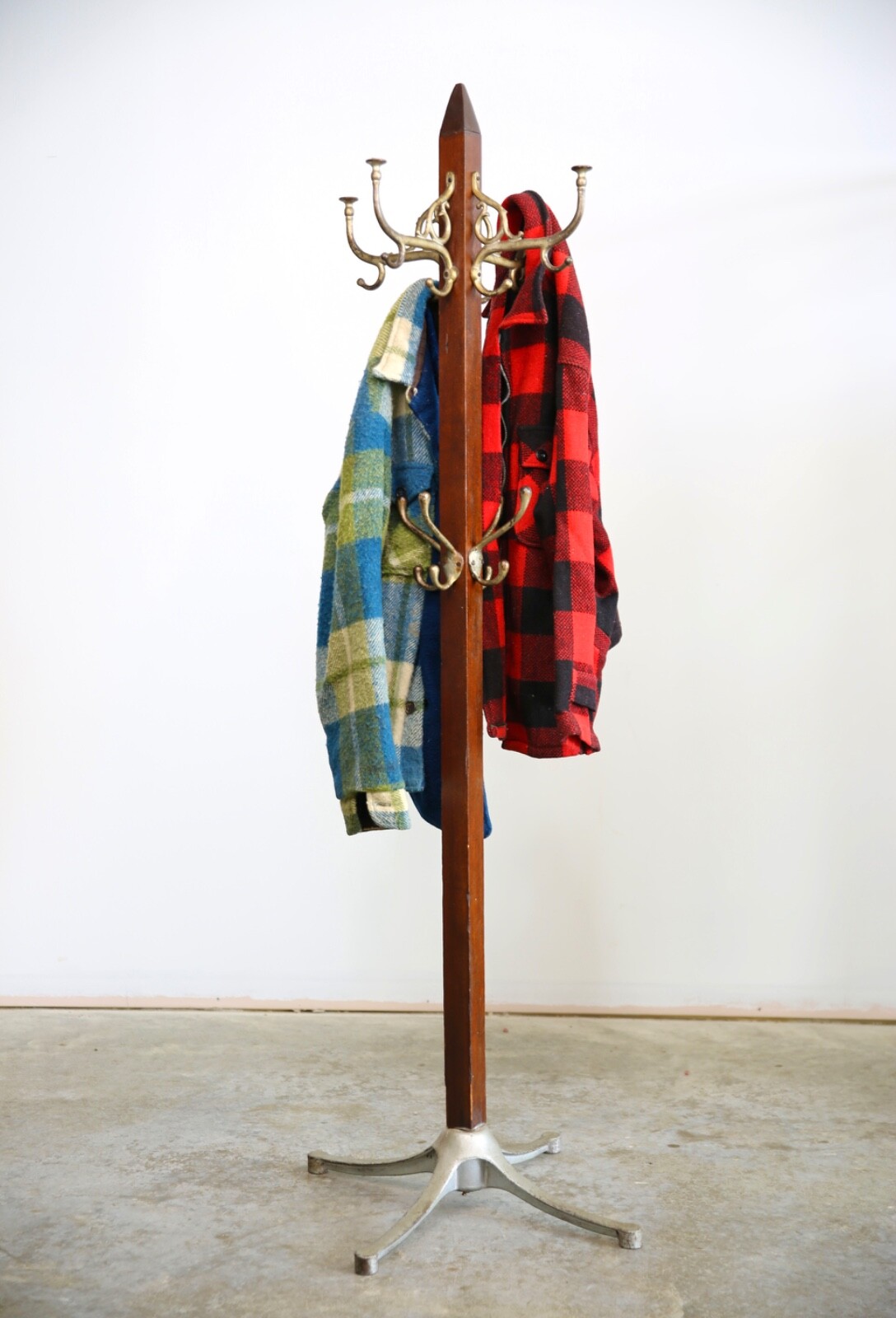 Antique Clothing Rack Coat Hat Industrial Hall Tree vintage Cast Iron Base Hooks