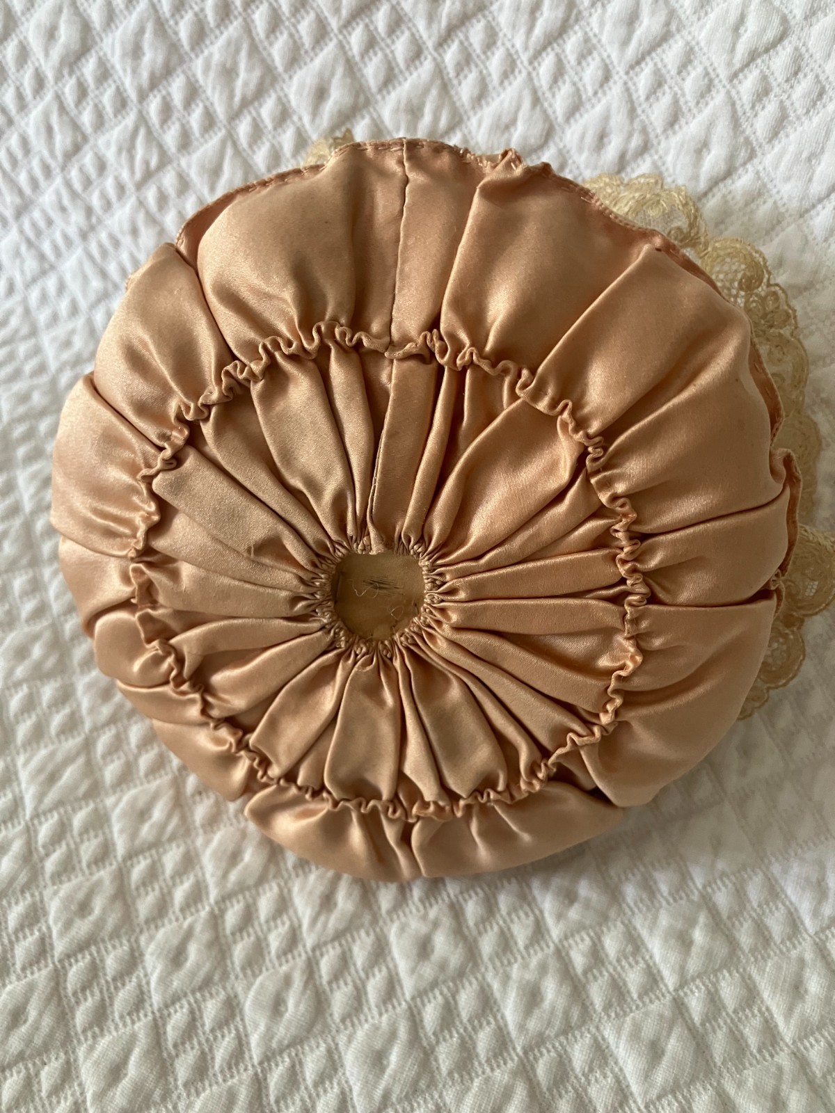 Antique Half Doll Arms Away Silk Satin & Lace Pin Cushion Germany