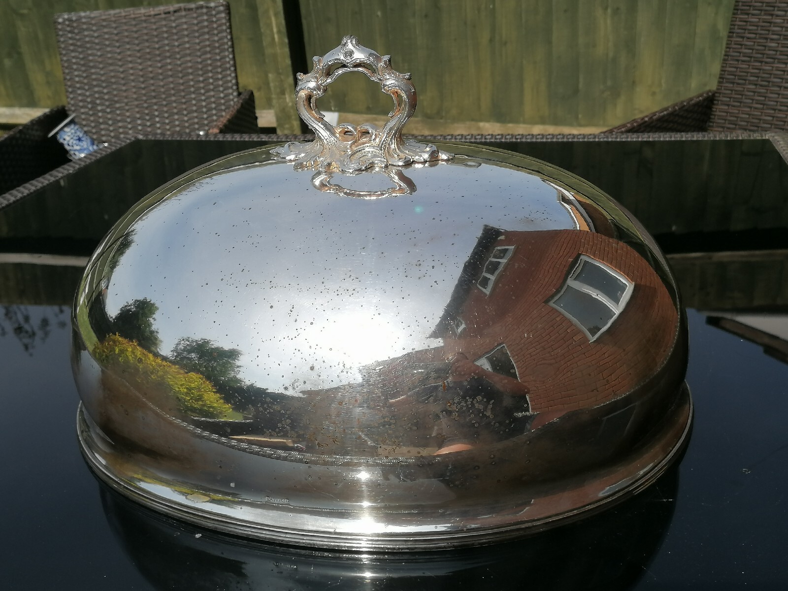 Spectacular Antique Large Silver Plated Crested Meat Dome / Cloche Downton Abbey